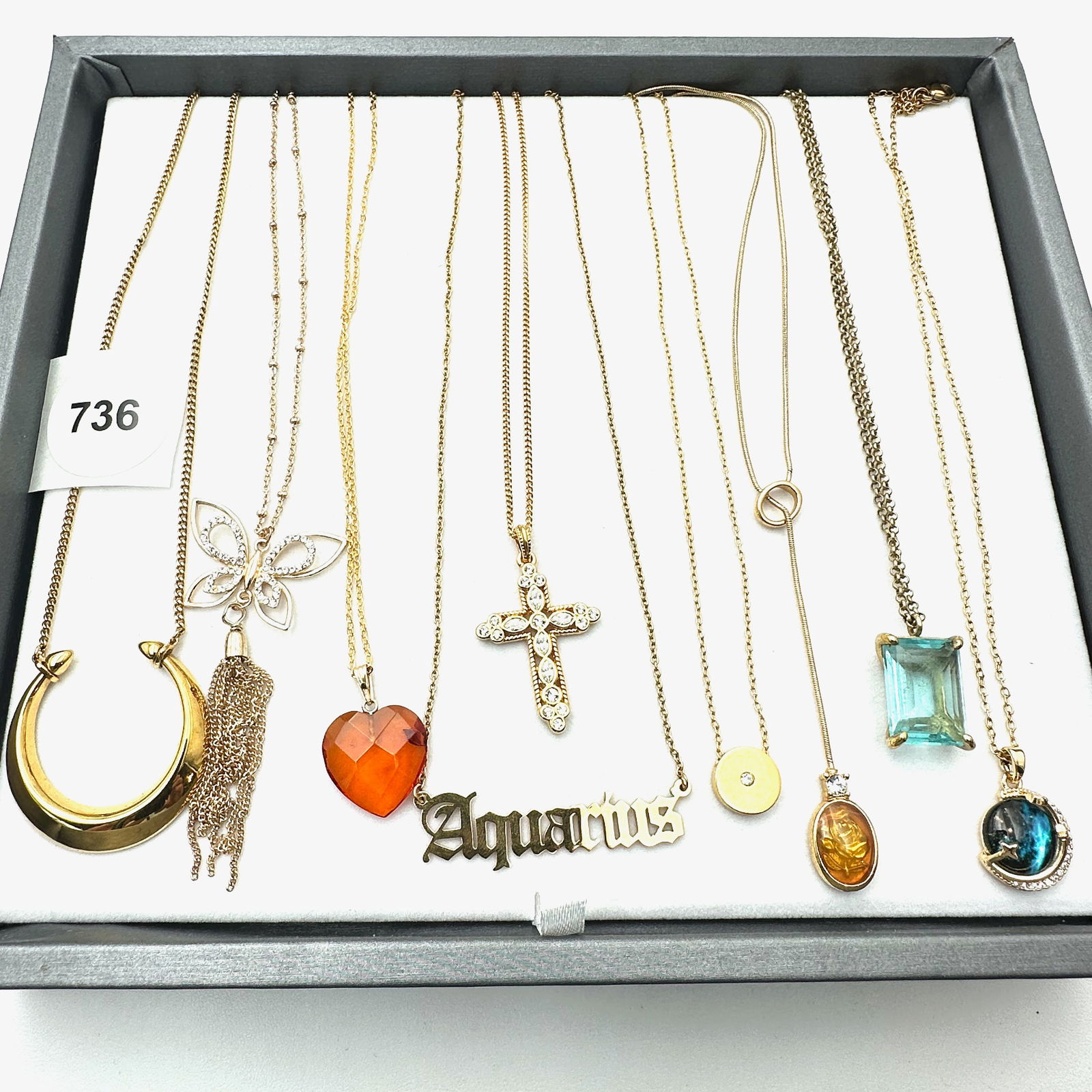 Vintage Jewelry Group Gold Plated Necklaces Cross Butterfly Crystal Aquarius: Vintage Jewelry Group Gold Plated Necklaces Cross Butterfly Crystal Aquarius