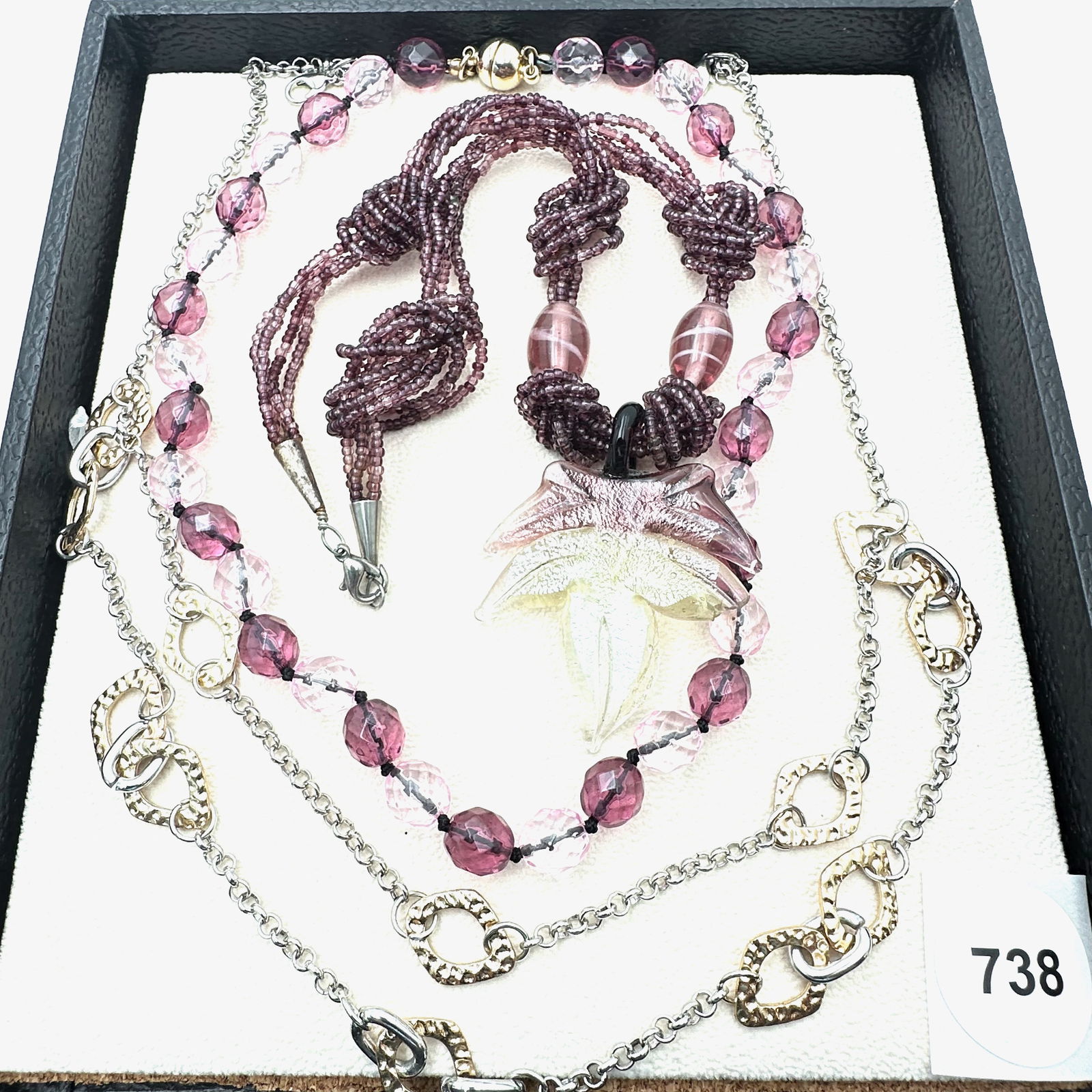 Vintage Jewelry Group Purple Art Glass Necklace Gold and Silver Tone Necklace (1 of 2)