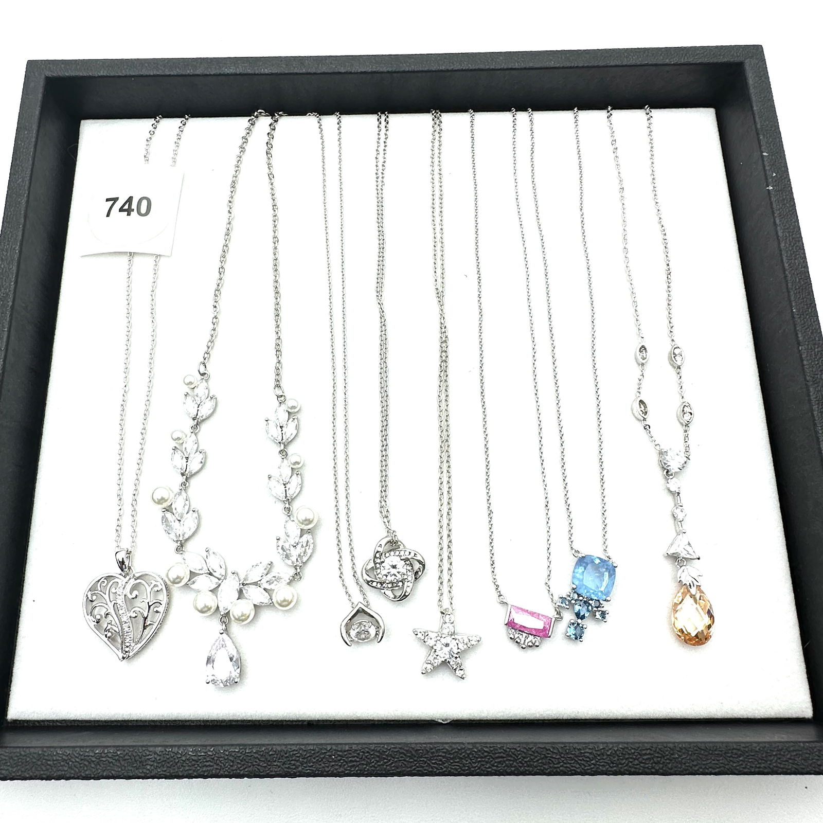 Vintage Jewelry Group Silver Plated Crystal Pendant Necklaces Heart Starfish: Vintage Jewelry Group Silver Plated Crystal Pendant Necklaces Heart Starfish