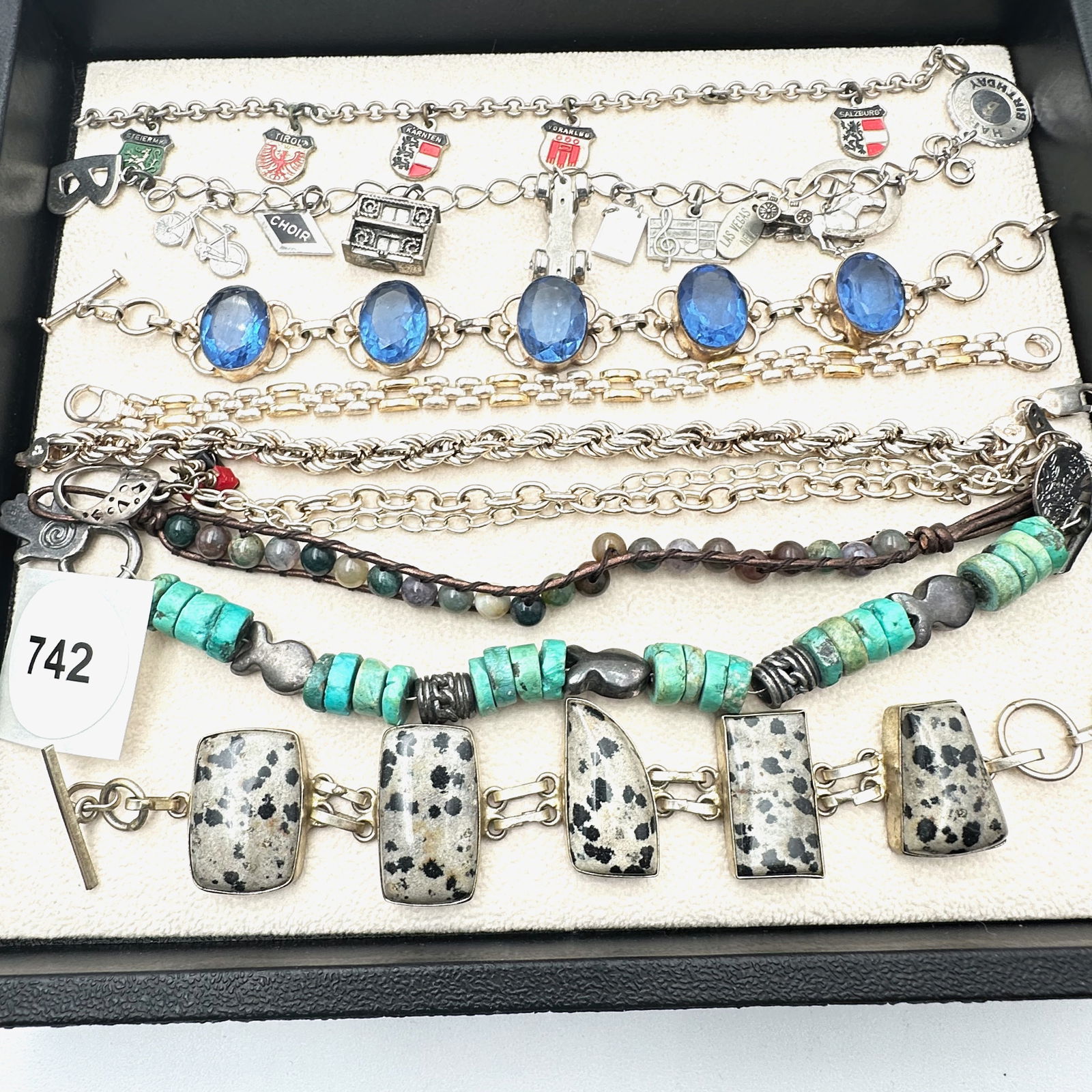 Vintage Jewelry Group Silver Tone Bracelets Charms Gemstone Rhinestone Chains (Not Sterling Silver) (1 of 2)