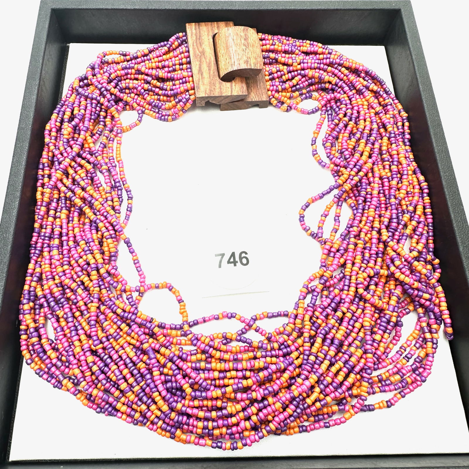 Vintage Jewelry Group Orange Purple Seed Bead Multi Strand Necklace Large Wood Clasp: Vintage Jewelry Group Orange Purple Seed Bead Multi Strand Necklace Large Wood Clasp