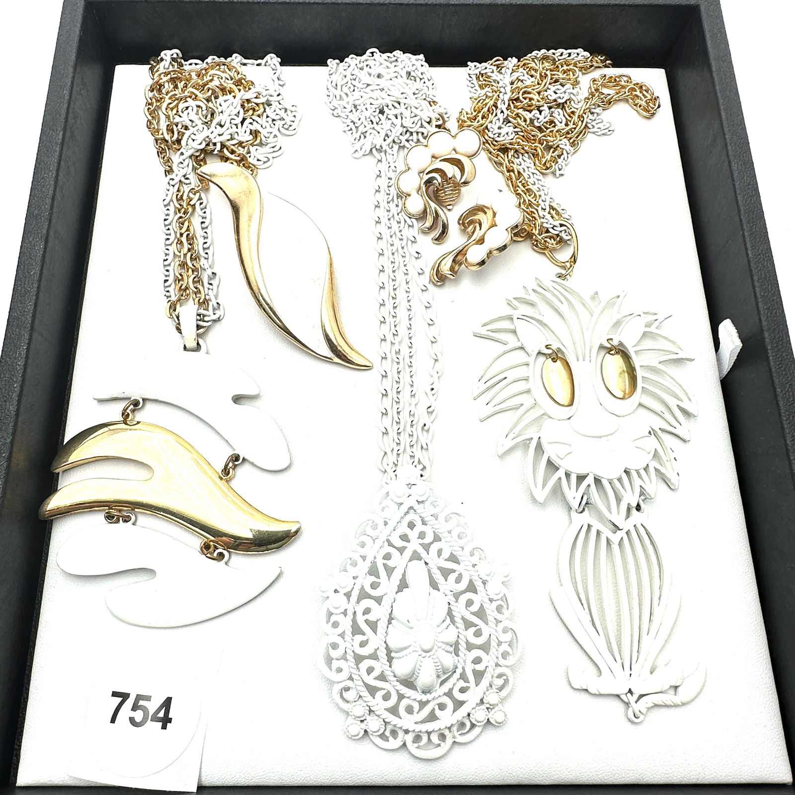 Vintage Jewelry Group White Enamel Pendant Necklaces 1960s Era Monet Earrings Trifari Brooch Pin: Vintage Jewelry Group White Enamel Pendant Necklaces 1960s Era Monet Earrings Trifari Brooch Pin