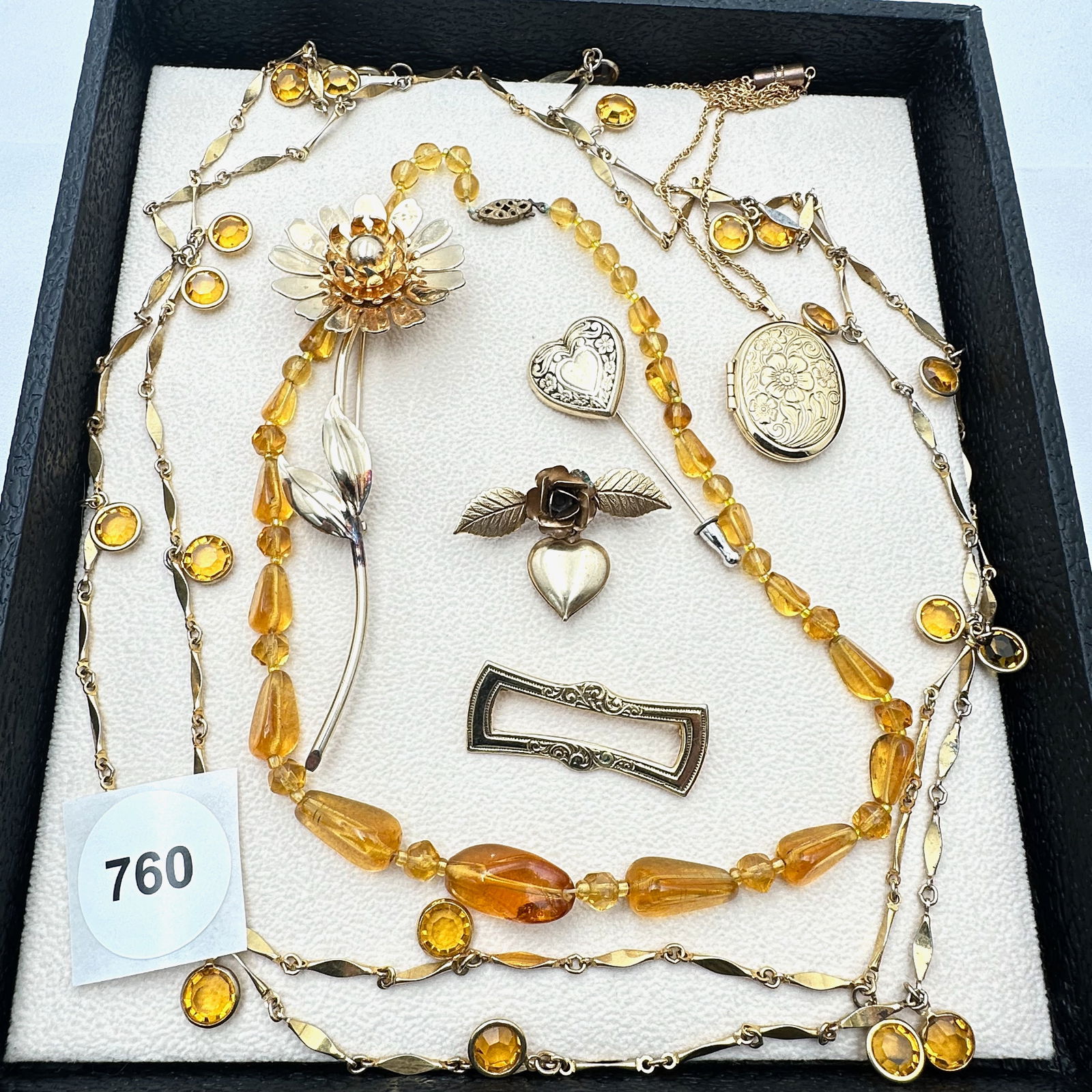 Vintage Jewelry Group Gold Tone Crystal Necklace Locket Pendant Brooches Pins (1 of 2)