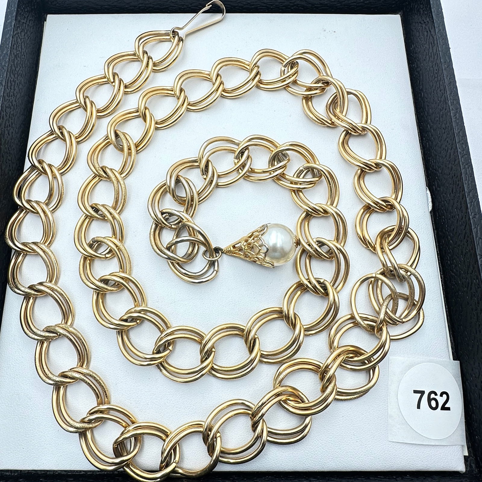 Vintage Gold Tone Belt or Long Necklace with Pearl Drop 36 Inch Length: Vintage Gold Tone Belt or Long Necklace with Pearl Drop 36 Inch Length