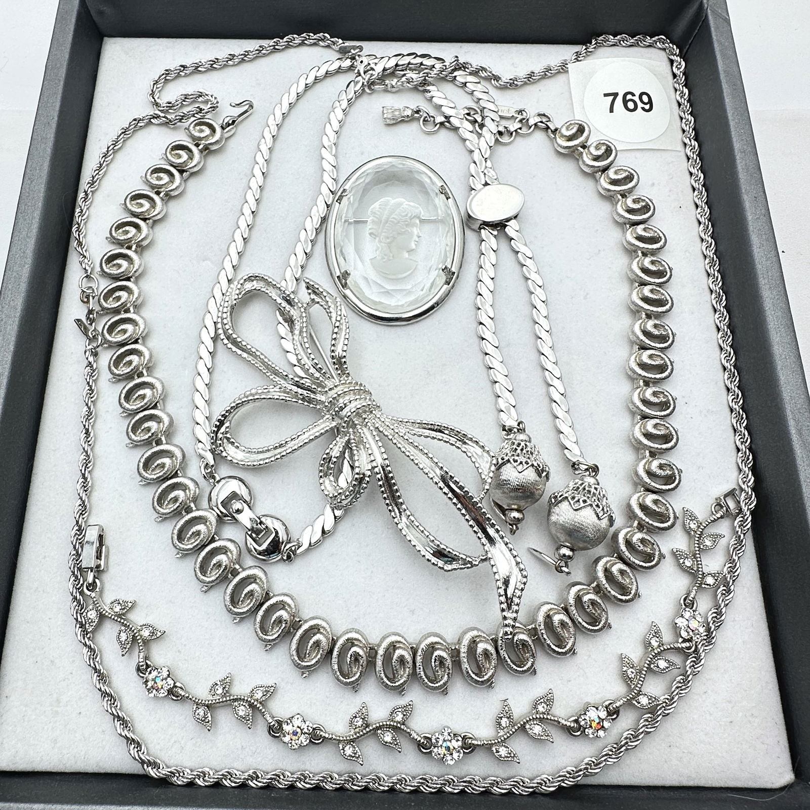 Vintage Jewelry Group Silver Tone 2 Monet Necklaces Brooches 1 Warner 1Trifari Bracelet (1 of 2)