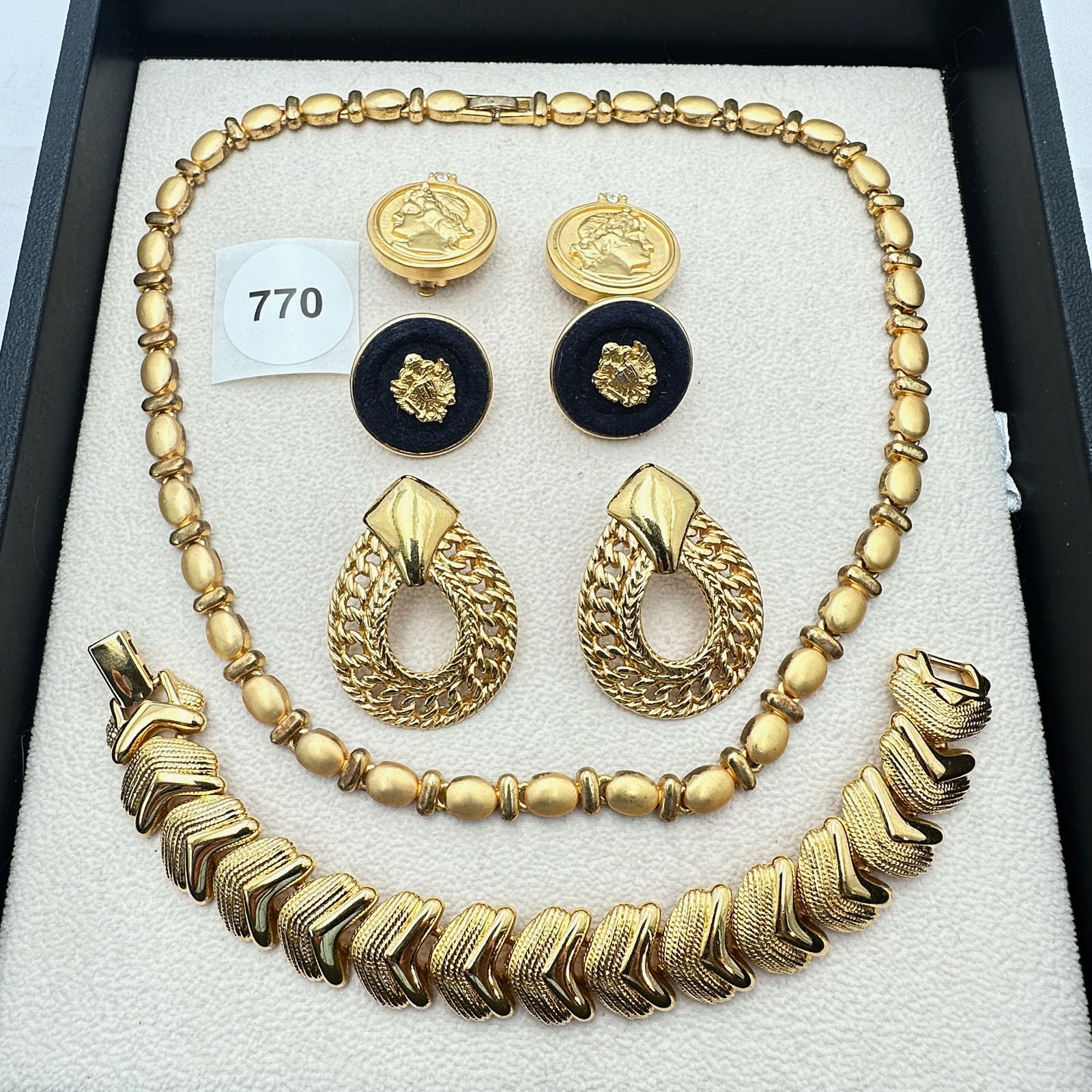 Vintage Jewelry Group Napier Bracelet Gold Tone Necklace 1980s Era Earrings Pierced and Clip (1 of 2)