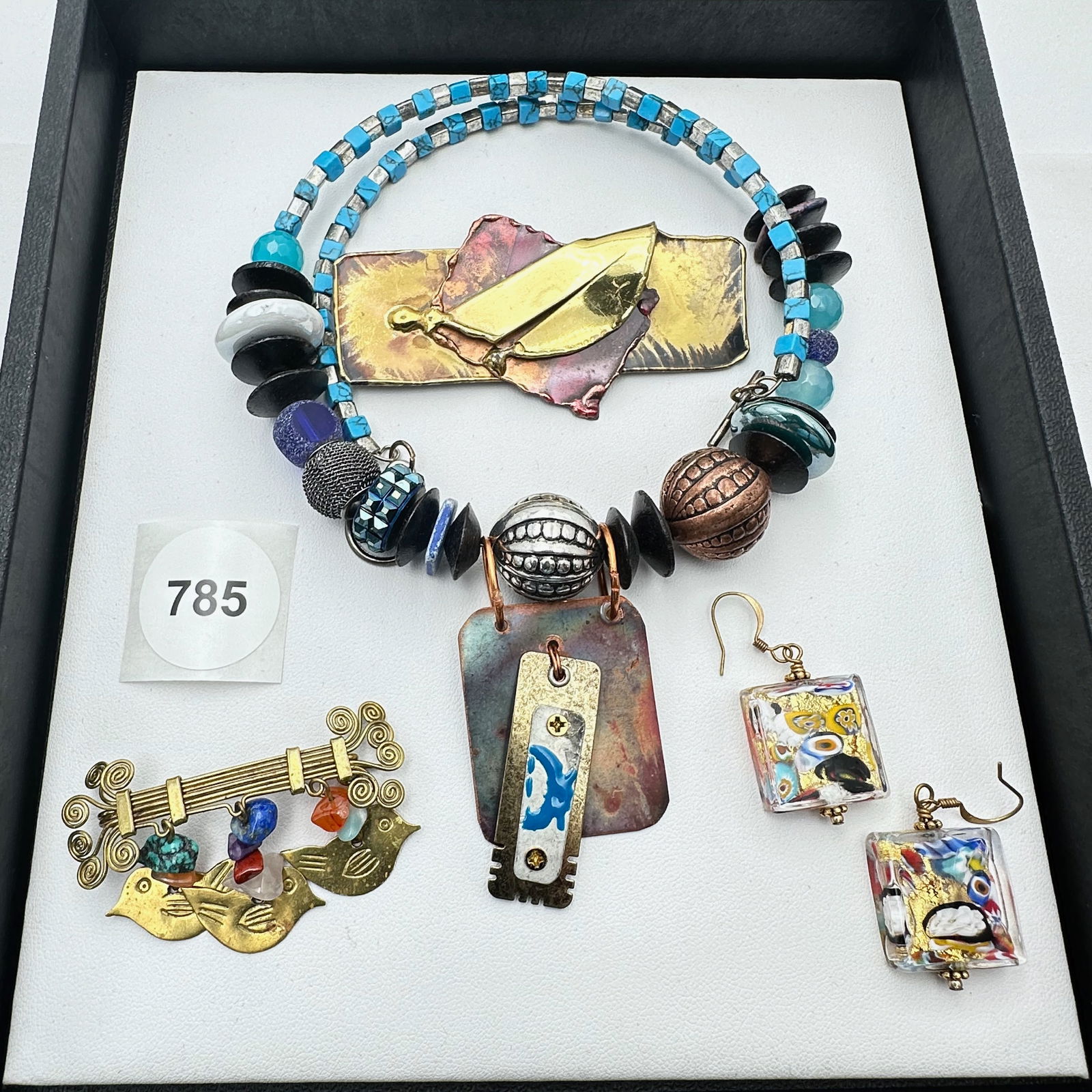 Vintage Jewelry Group Artisan Mixed Metal Necklace Brooches Murano Glass Earrings (1 of 2)