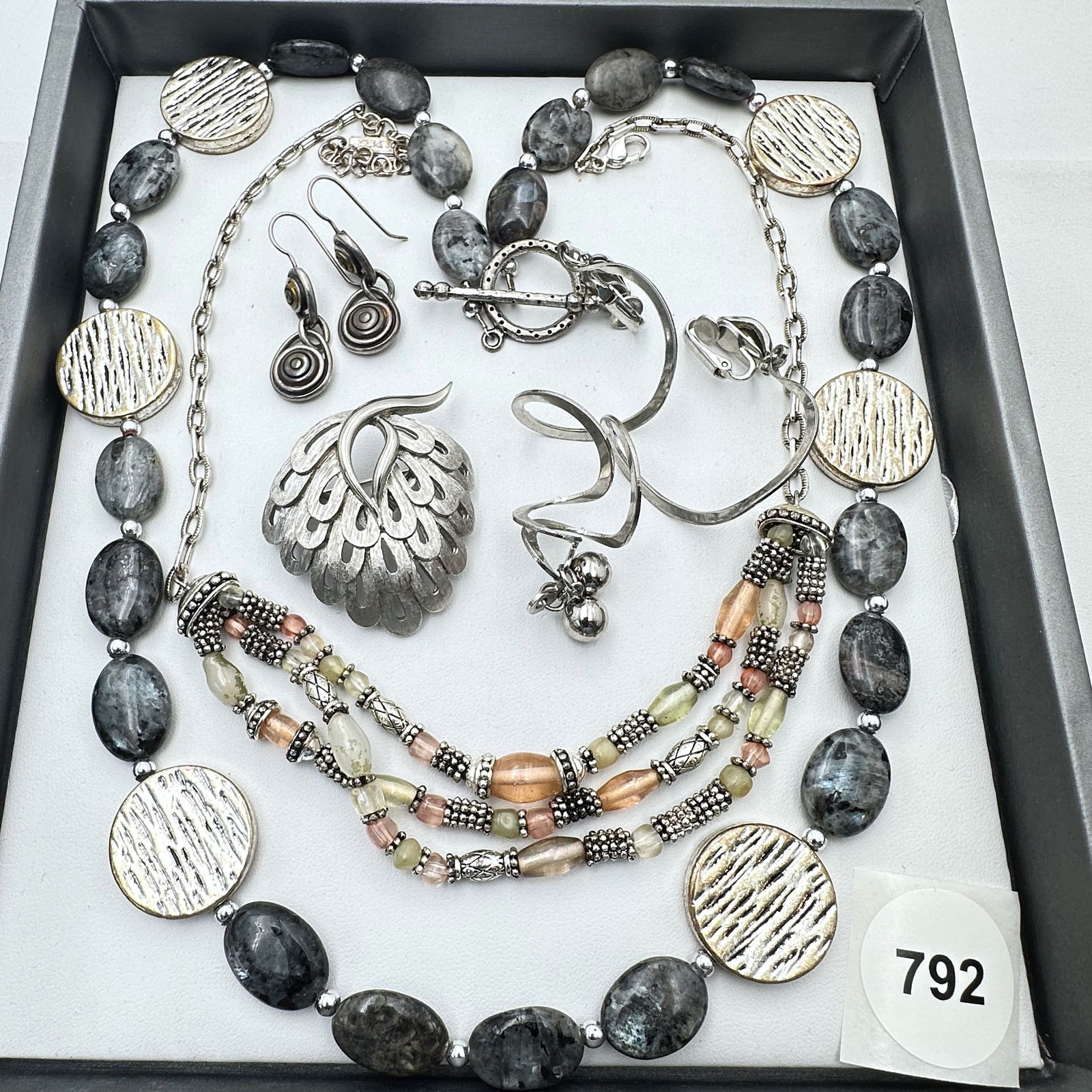 Vintage Jewelry Group Silver Tone Gemstone Necklaces Brooch Earrings (1 of 2)