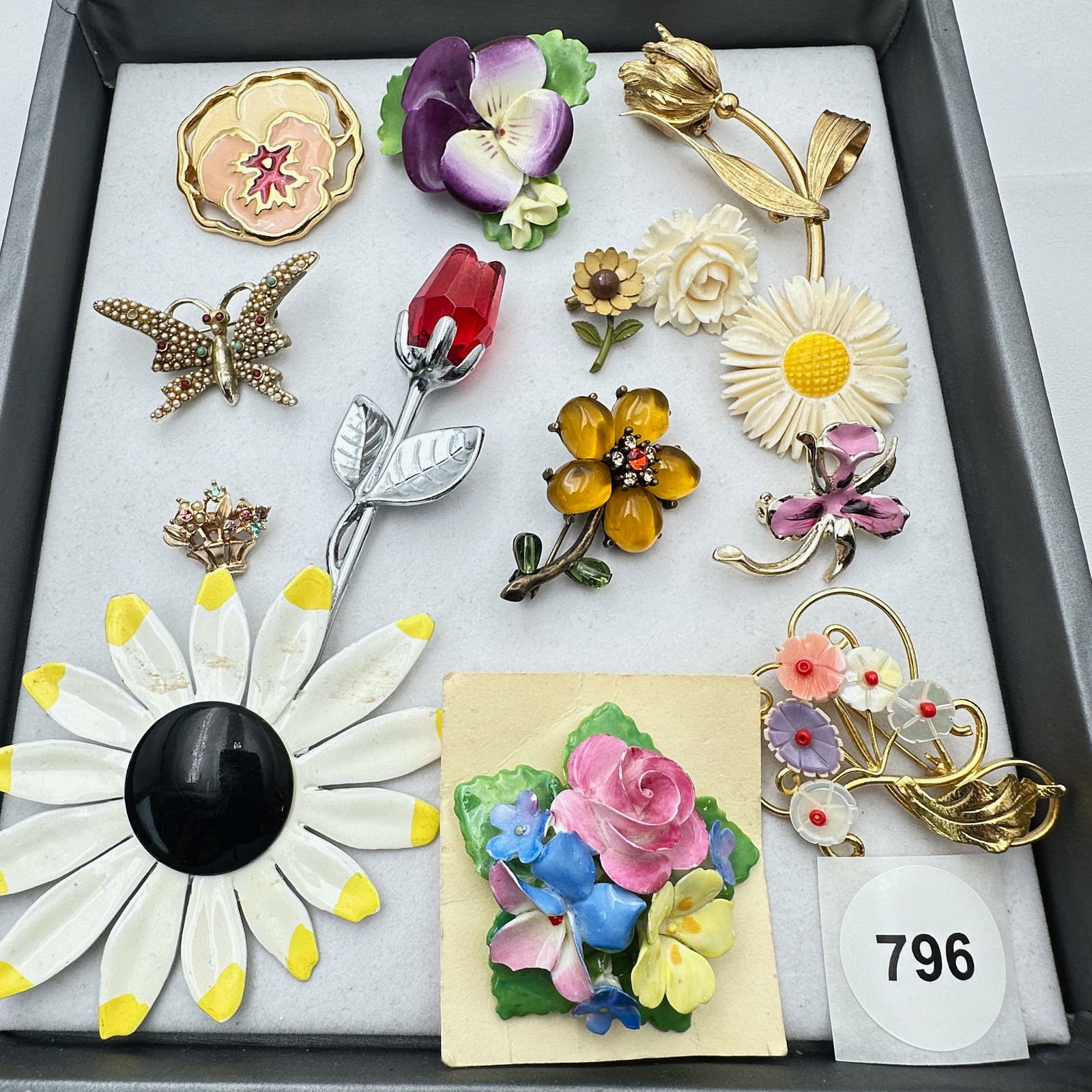 Vintage Jewelry Group Figural and Flower Brooches Pins Porcelain Enamel Flowers and More (1 of 2)