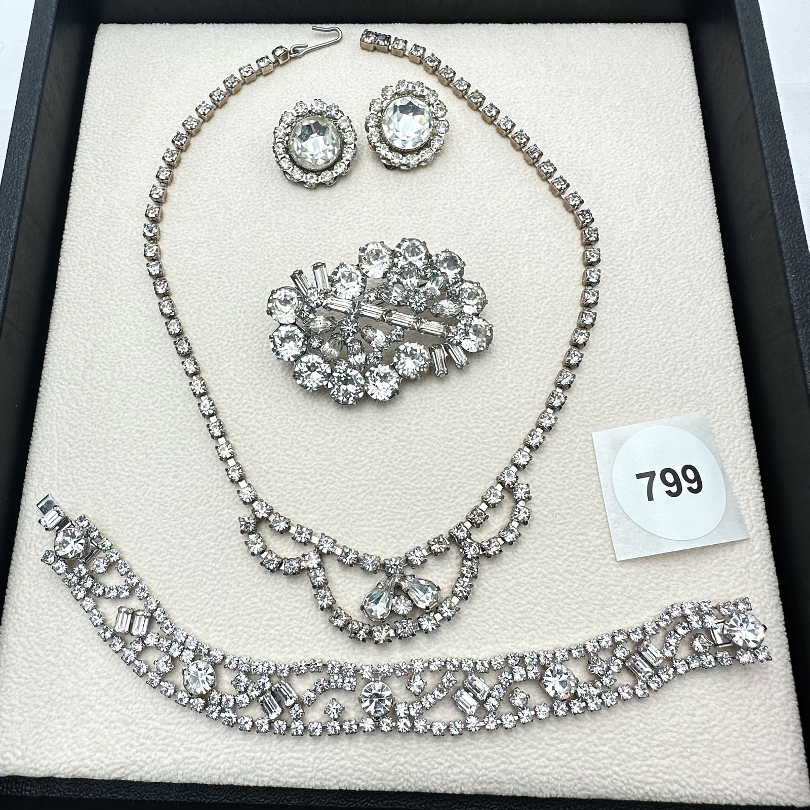 Vintage Jewelry Group Clear Rhinestone Bracelet Necklace Brooch and Clip Earrings (1 of 2)