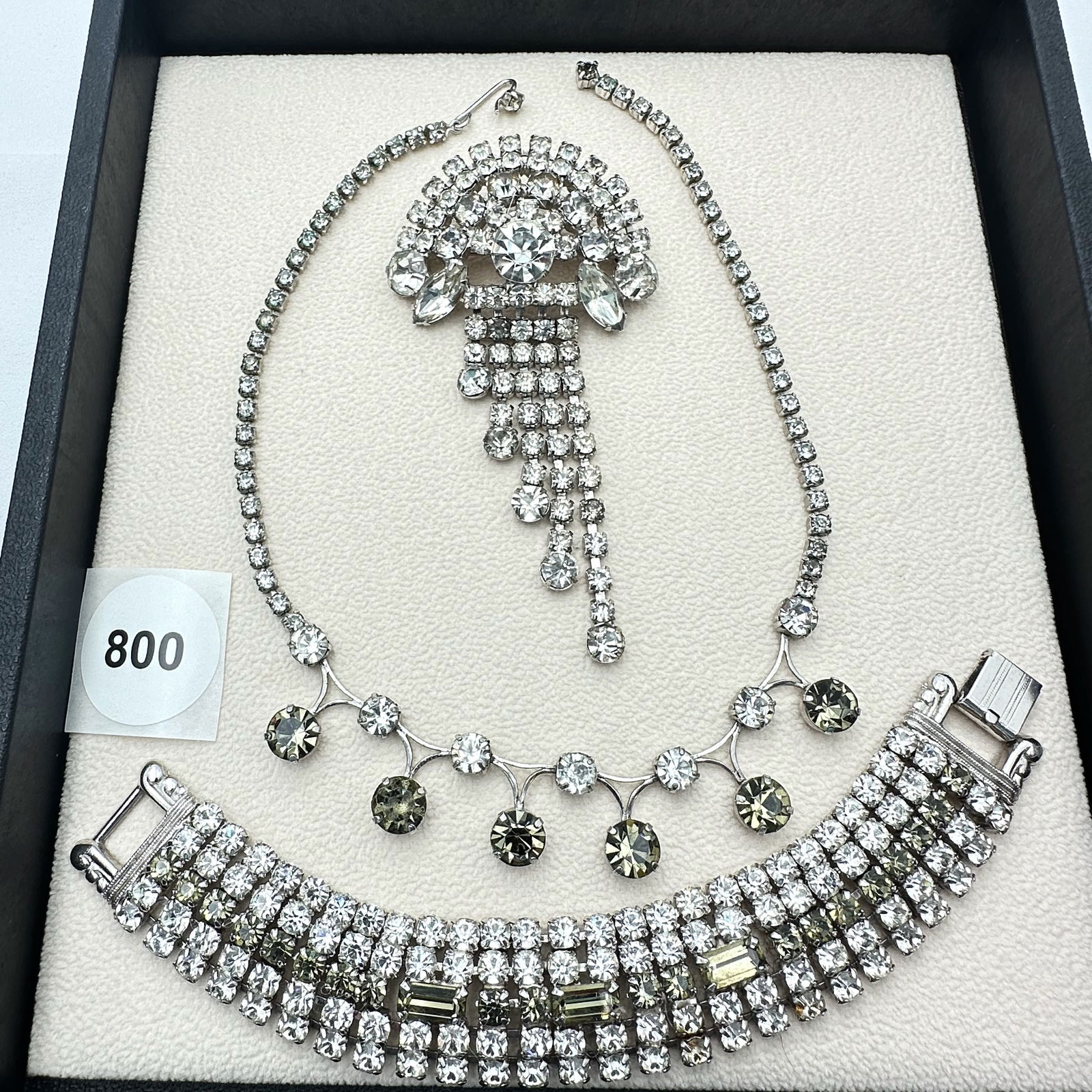 Vintage Jewelry Group Clear and Grey Rhinestone Bracelet Necklace and Brooch Pin (1 of 2)