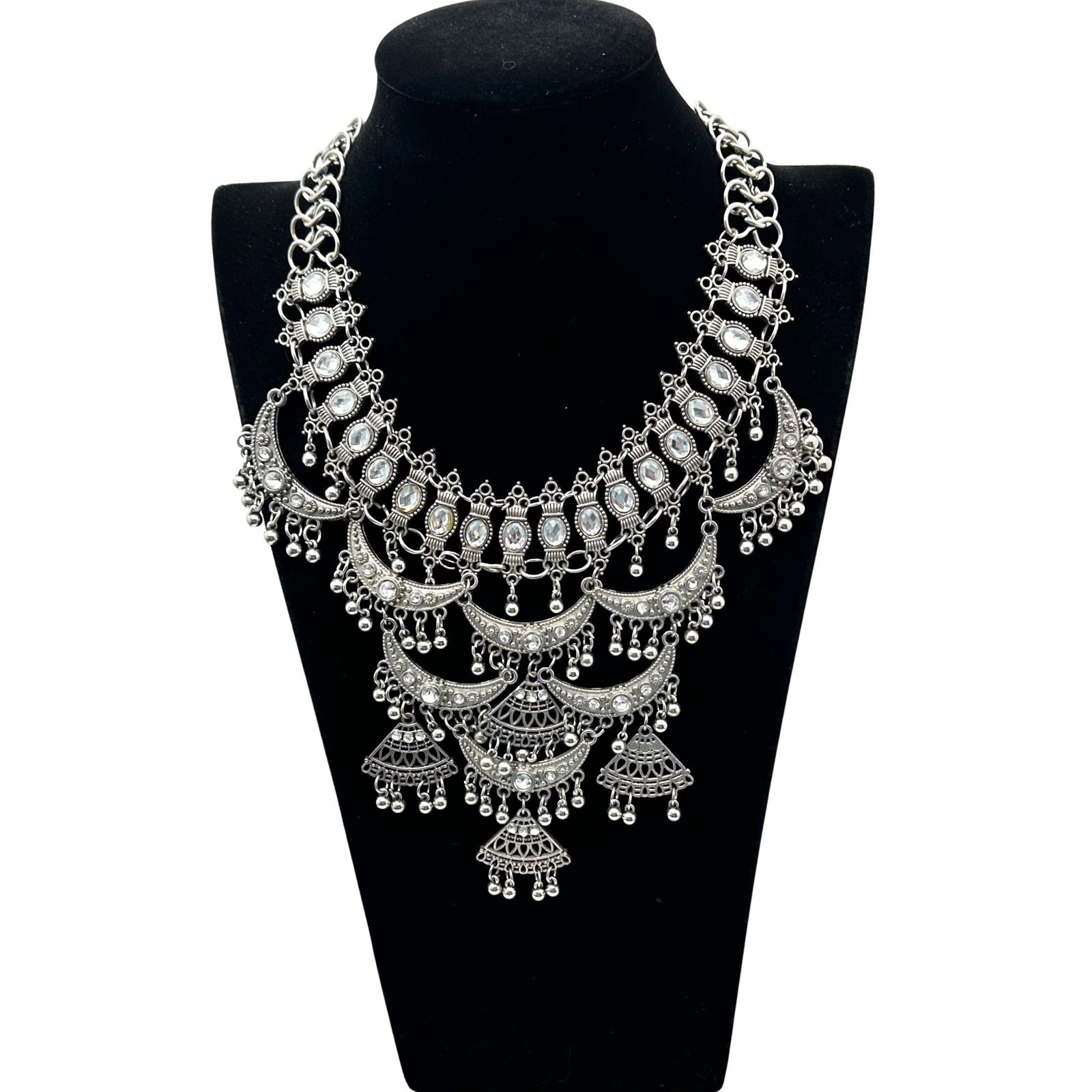 Vintage Clear Crystal Silver Tone Bib Statement Necklace (1 of 2)