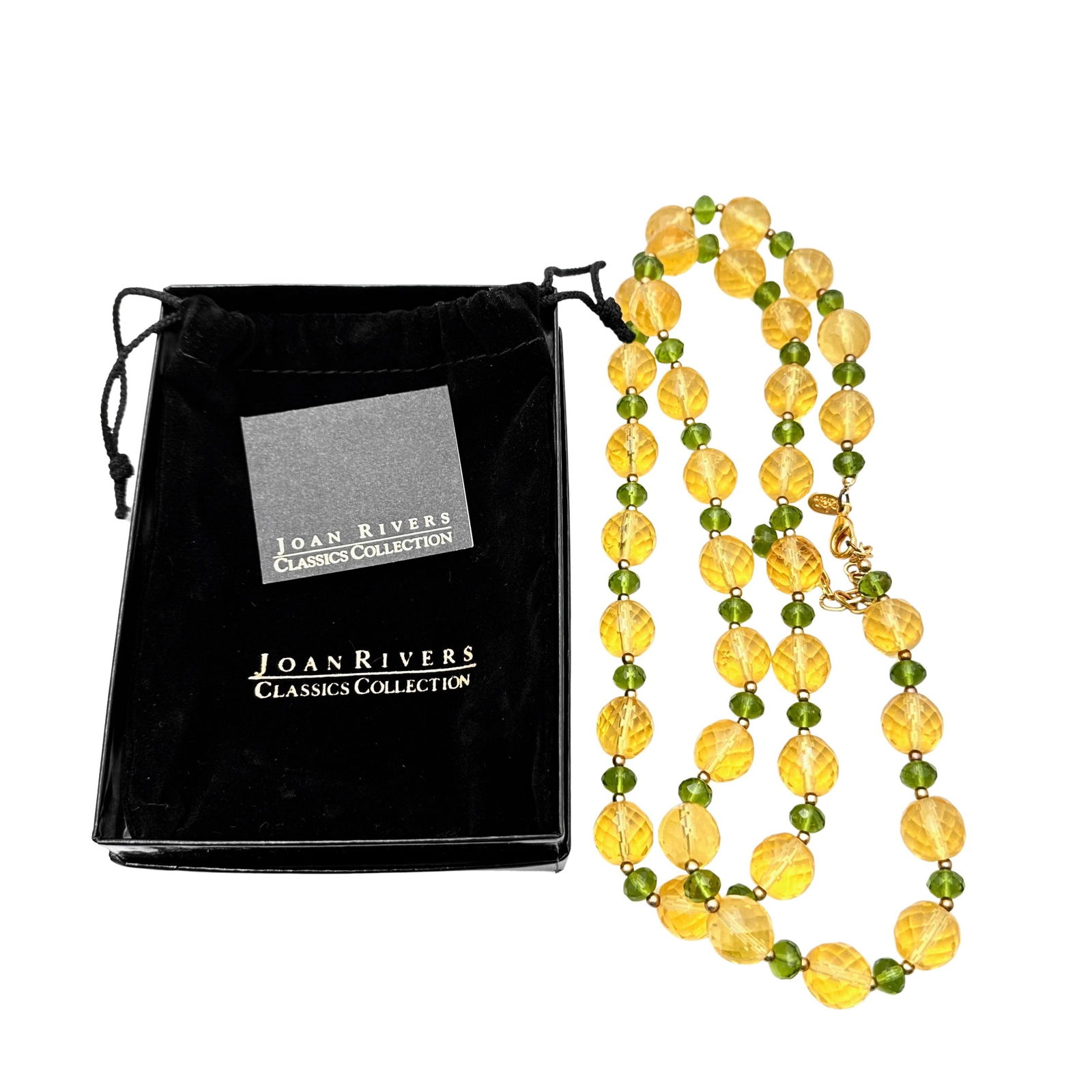 Vintage Joan Rivers Yellow Green Czech Glass Bead Necklace 34 Inch Original Box Included: Vintage Joan Rivers Yellow Green Czech Glass Bead Necklace 34 Inch Original Box Included