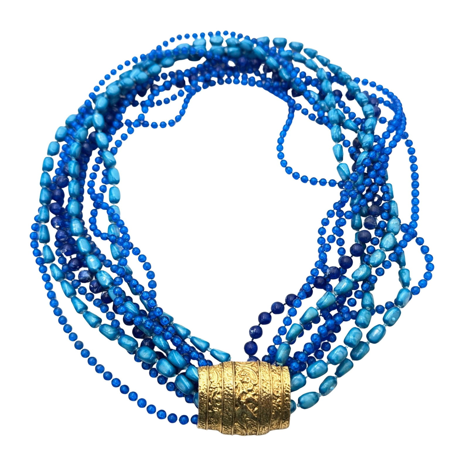 Vintage Selro Selini Multi Strand Blue Lucite Bead Necklace Gold Tone Clasp 20 Inch (1 of 2)