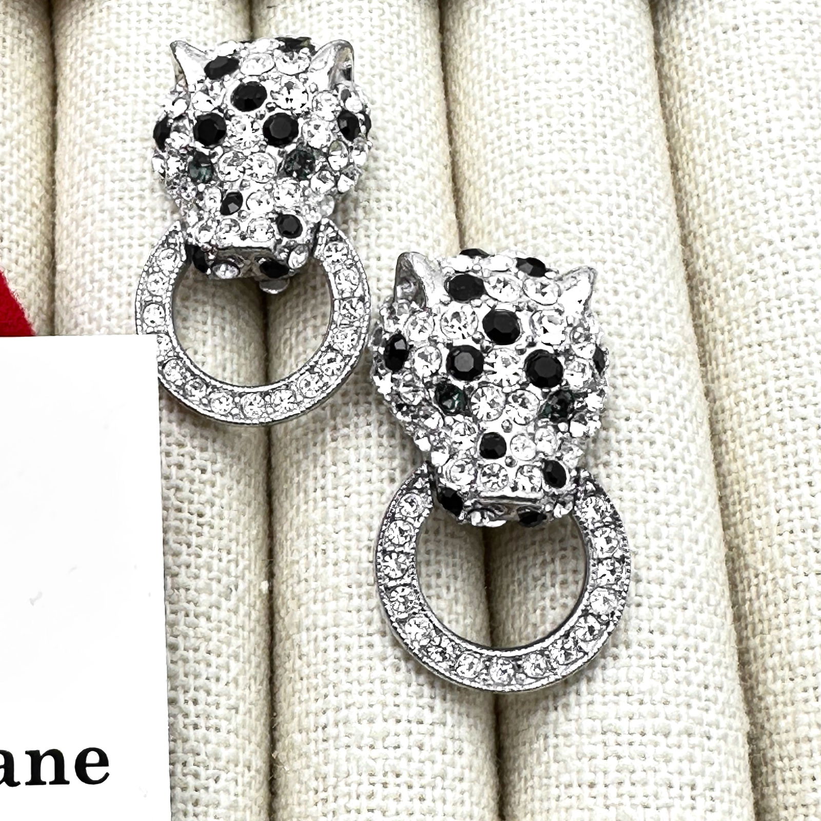 Vintage Kenneth Jay Lane KJL Crystal Leopard Silver Tone Clip Earrings: Vintage Kenneth Jay Lane KJL Crystal Leopard Silver Tone Clip Earrings