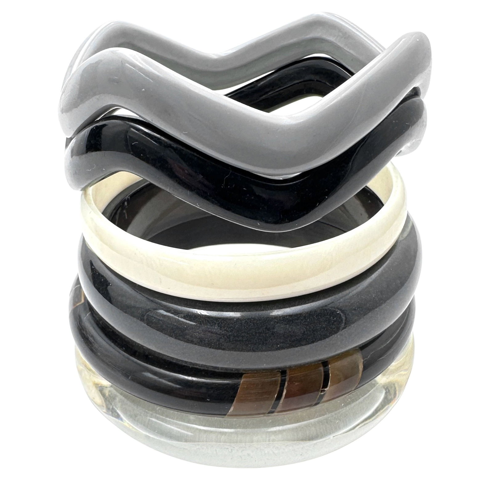 Vintage Bangle Bracelet Group Grey Black Clear and More Lucite (1 of 2)