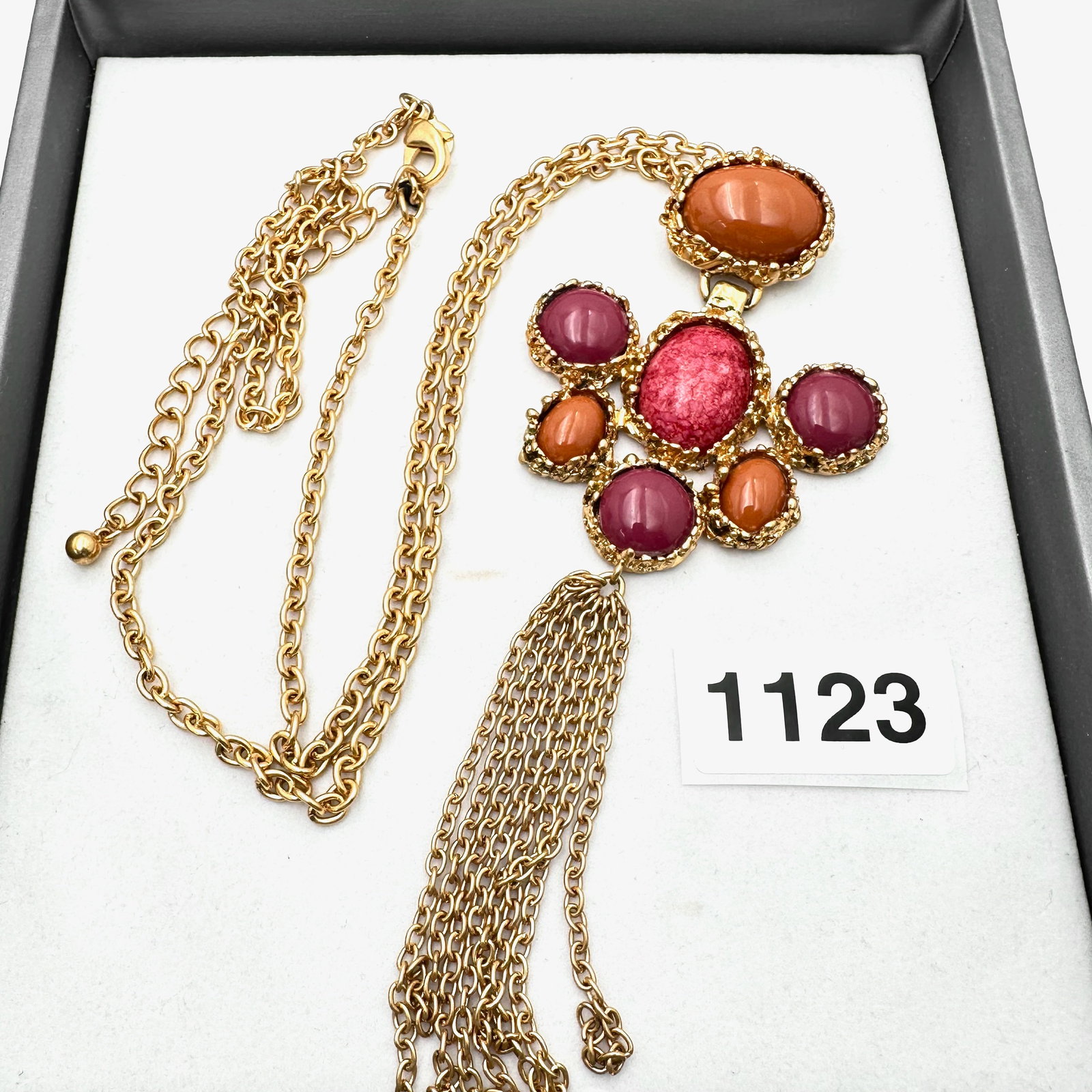 Multicolor Glass Cabochon Brutalist Design Gold Tone Pendant Necklace Chicos 30 Inch Chain: Multicolor Glass Cabochon Brutalist Design Gold Tone Pendant Necklace Chicos 30 Inch Chain