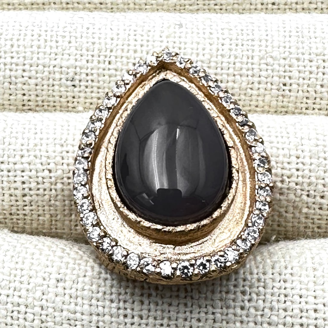 Designer Rivka Friedman Gold Tone Statement Ring Size 6 Crystal and Milky Blue Gemstone: Designer Rivka Friedman Gold Tone Statement Ring Size 6 Crystal and Milky Blue Gemstone