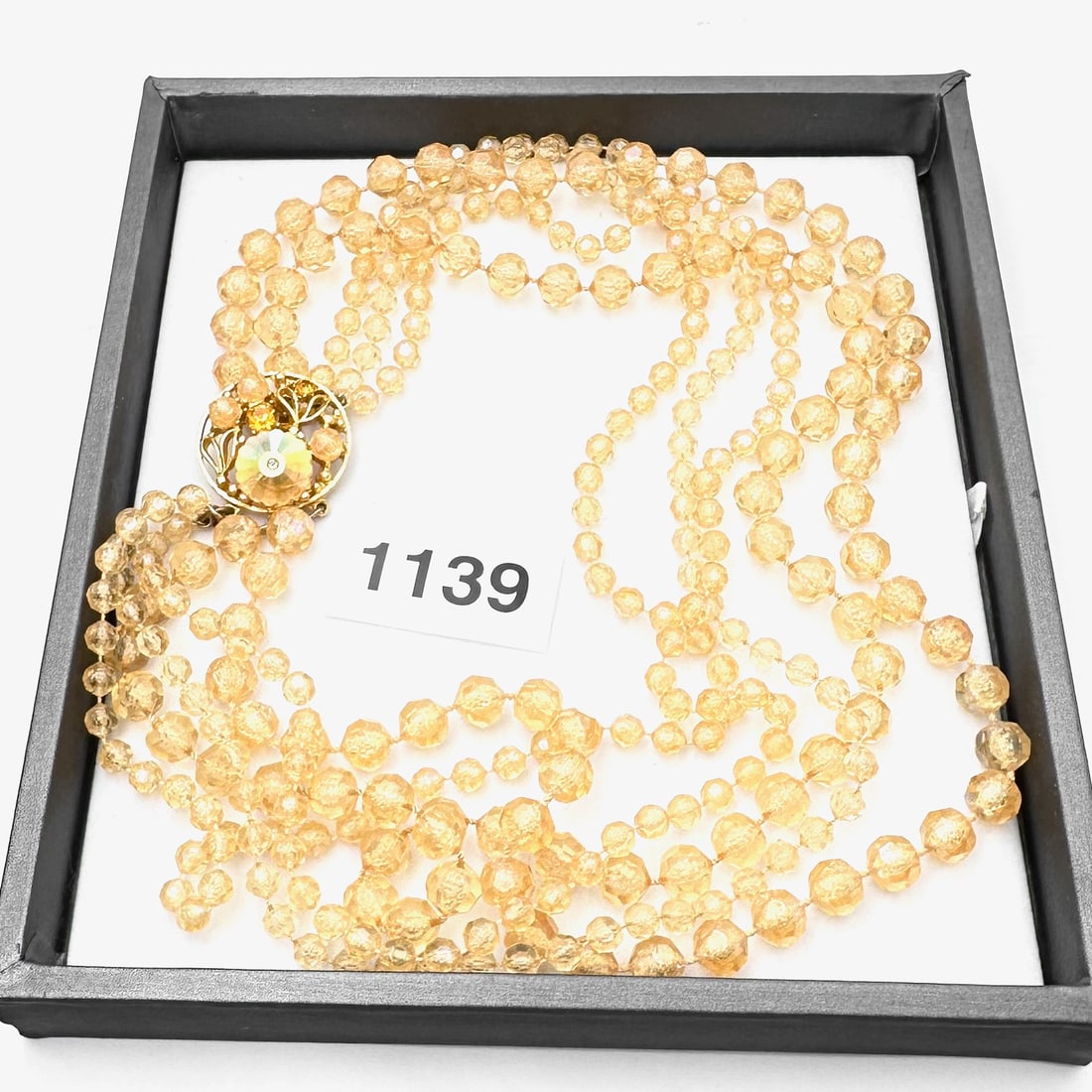 Vintage Selro Selini Multi Strand Amber Lucite Necklace Crystal Enamel Flower Clasp 20 Inch: Vintage Selro Selini Multi Strand Amber Lucite Necklace Crystal Enamel Flower Clasp 20 Inch