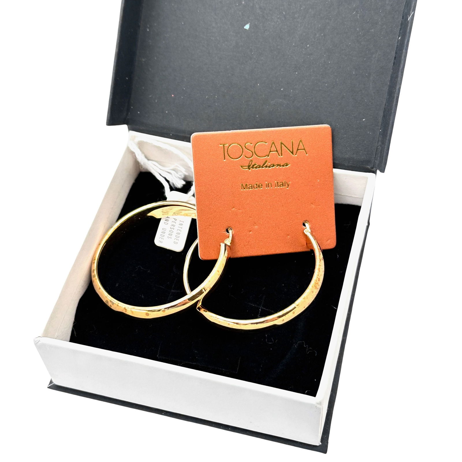 Toscana Italiana Made in Italy 18K Gold Plated 1 3/4 Inch Hoop Earrings Pierced Original Box: Toscana Italiana Made in Italy 18K Gold Plated 1 3/4 Inch Hoop Earrings Pierced Original Box