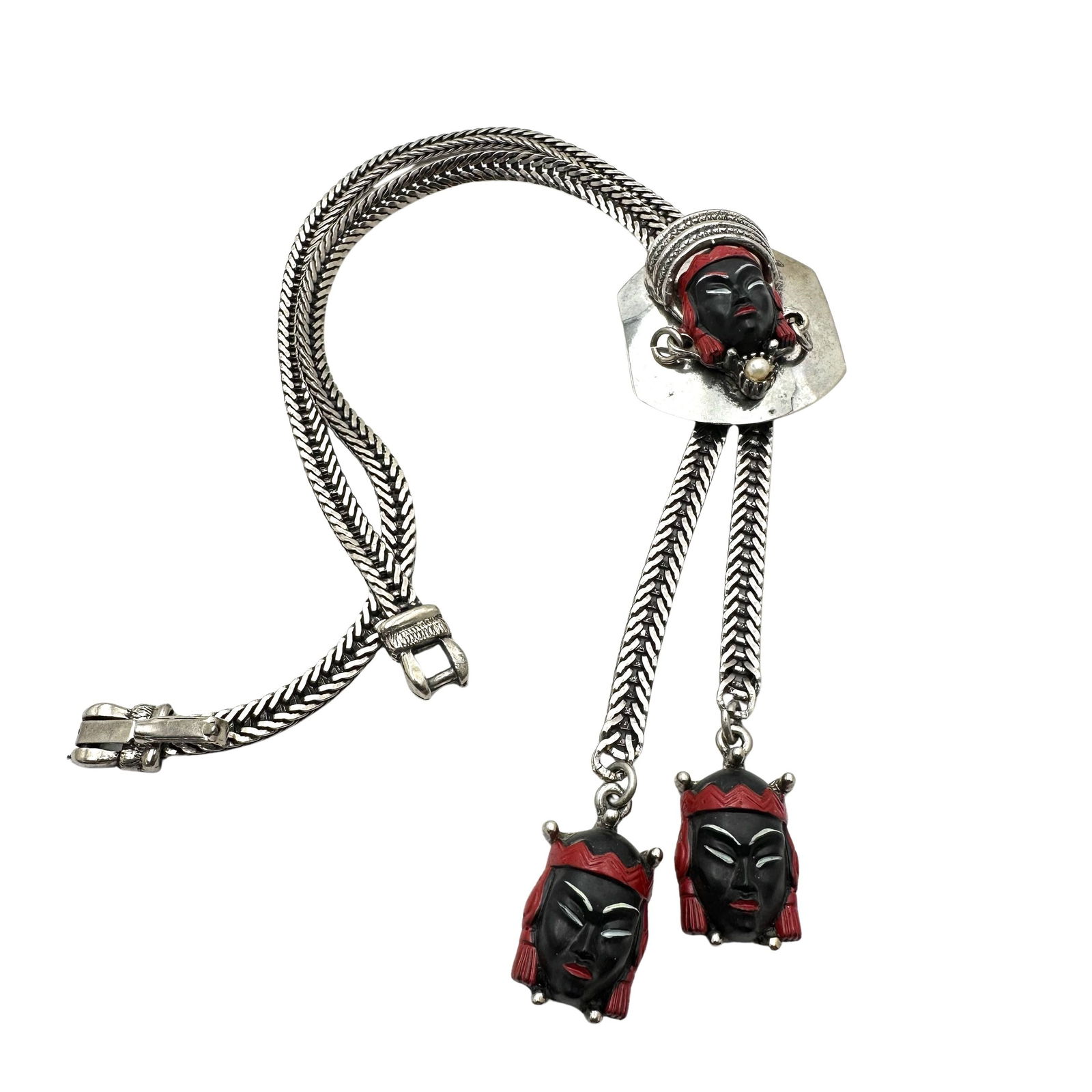 Vintage Selro Selini Black Red Asian Princess Silver Tone Pendant Necklace (1 of 2)