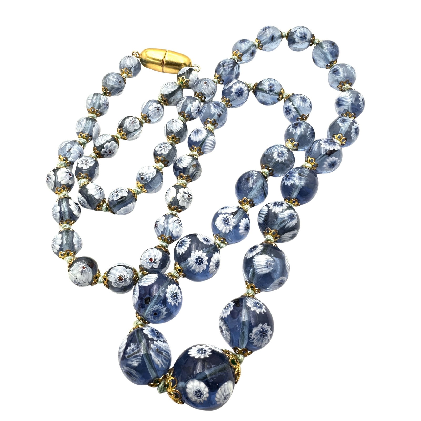Vintage Blue Murano Glass Bead Gold Tone Necklace 26 Inch Length: Vintage Blue Murano Glass Bead Gold Tone Necklace 26 Inch Length