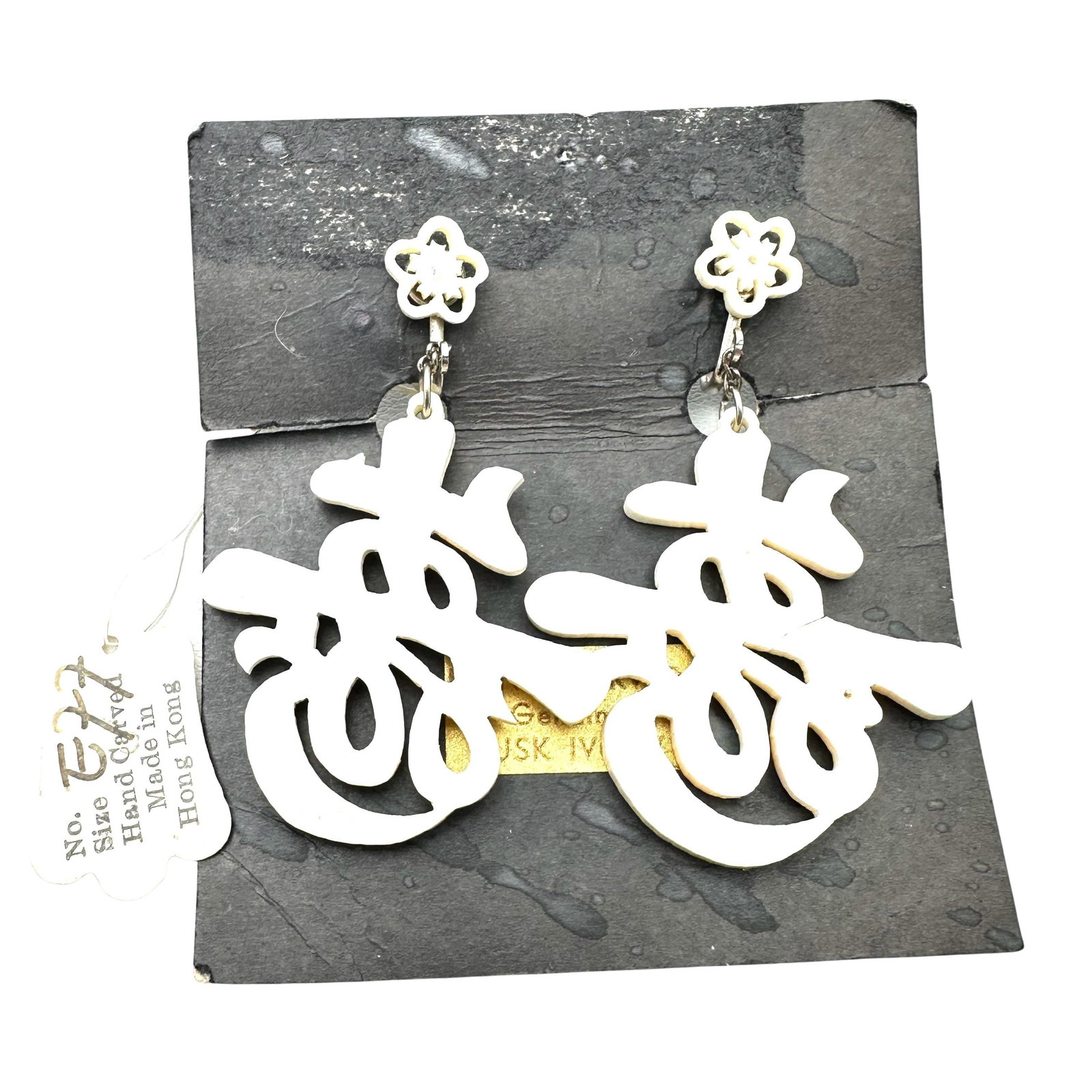 Vintage Asian Carved Chandelier Earrings Original Tag Carved in Hong Kong: Vintage Asian Carved Chandelier Earrings Original Tag Carved in Hong Kong