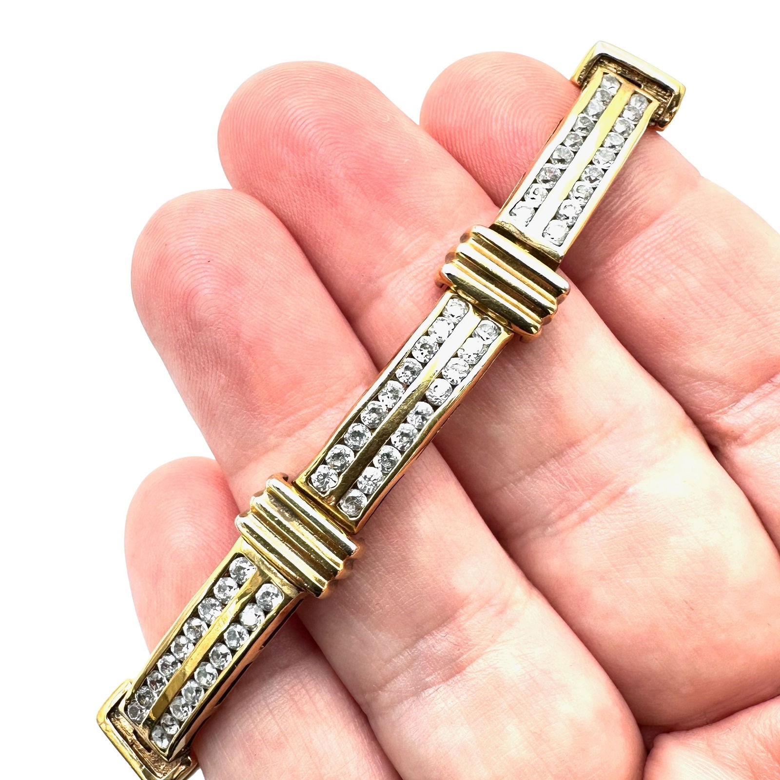 Vintage Heavy Gold Plated Clear Rhinestone Bracelet 7.5 Inch: Vintage Heavy Gold Plated Clear Rhinestone Bracelet 7.5 Inch