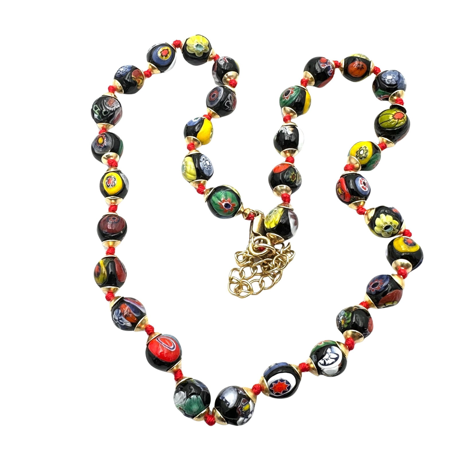 Vintage Multicolor Italian Murano Glass Bead Necklace 16 Inch Gold Tone: Vintage Multicolor Italian Murano Glass Bead Necklace 16 Inch Gold Tone