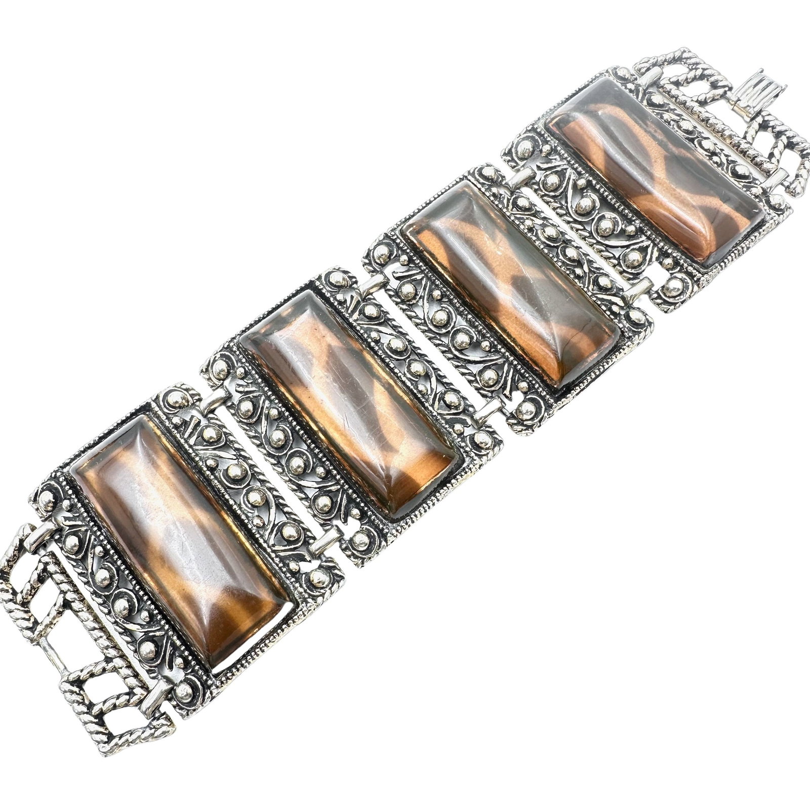 Vintage Faux Tortoise Lucite Wide Panel Gold Tone Bracelet 7.5 Inch (1 of 2)