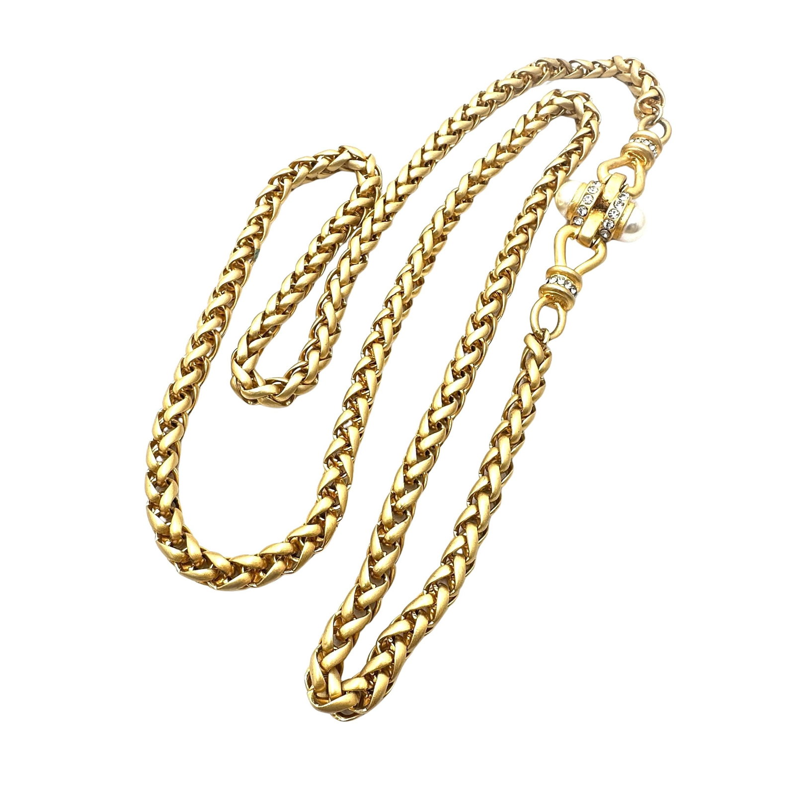 Vintage Unsigned Givenchy Matte Gold Tone Heavy Chain with Crystal Pearl Station 32 Inch Length (1 of 2)