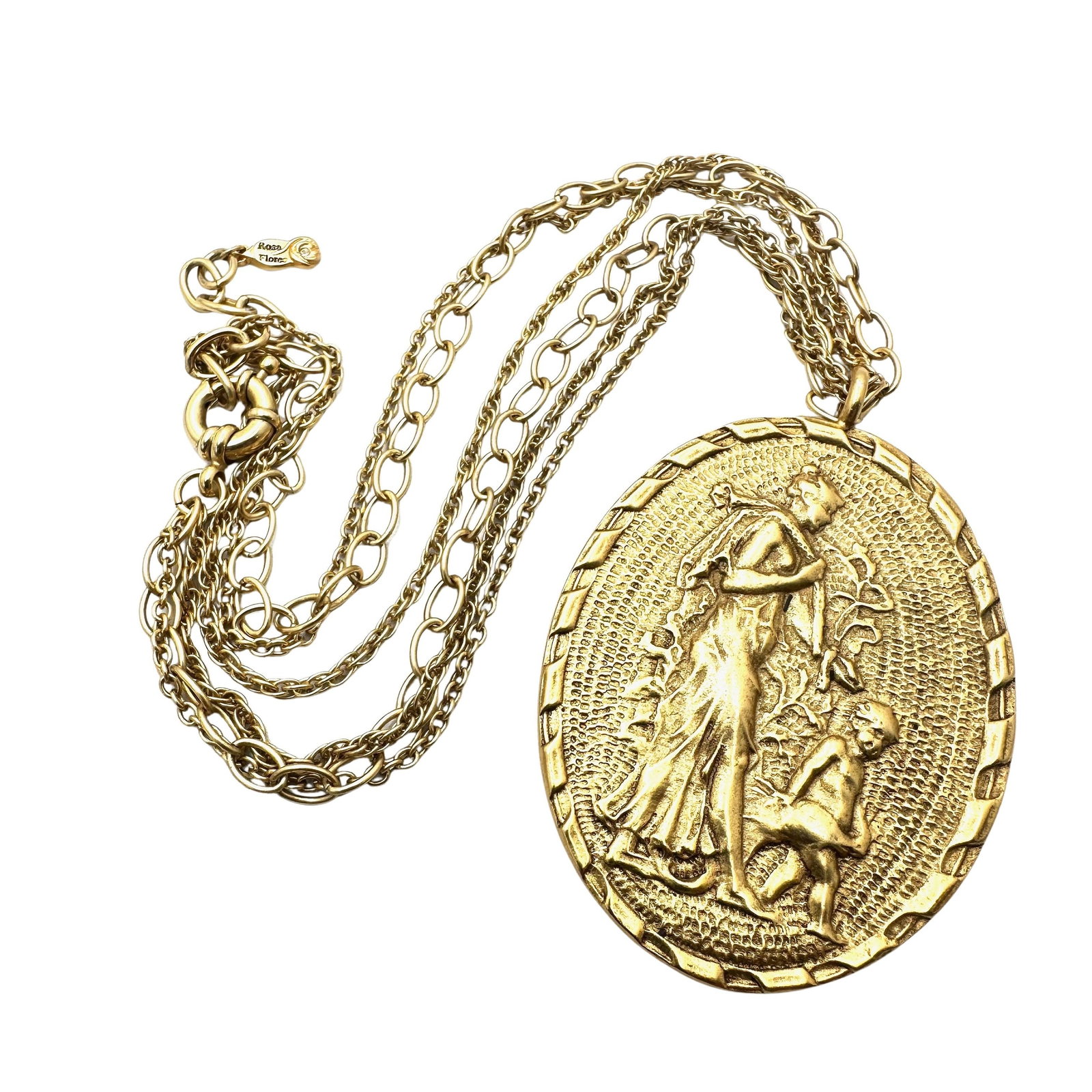 Vintage Rosa Flora Large Gold Tone Pendant Necklace 16 to 18 Inch: Vintage Rosa Flora Large Gold Tone Pendant Necklace 16 to 18 Inch
