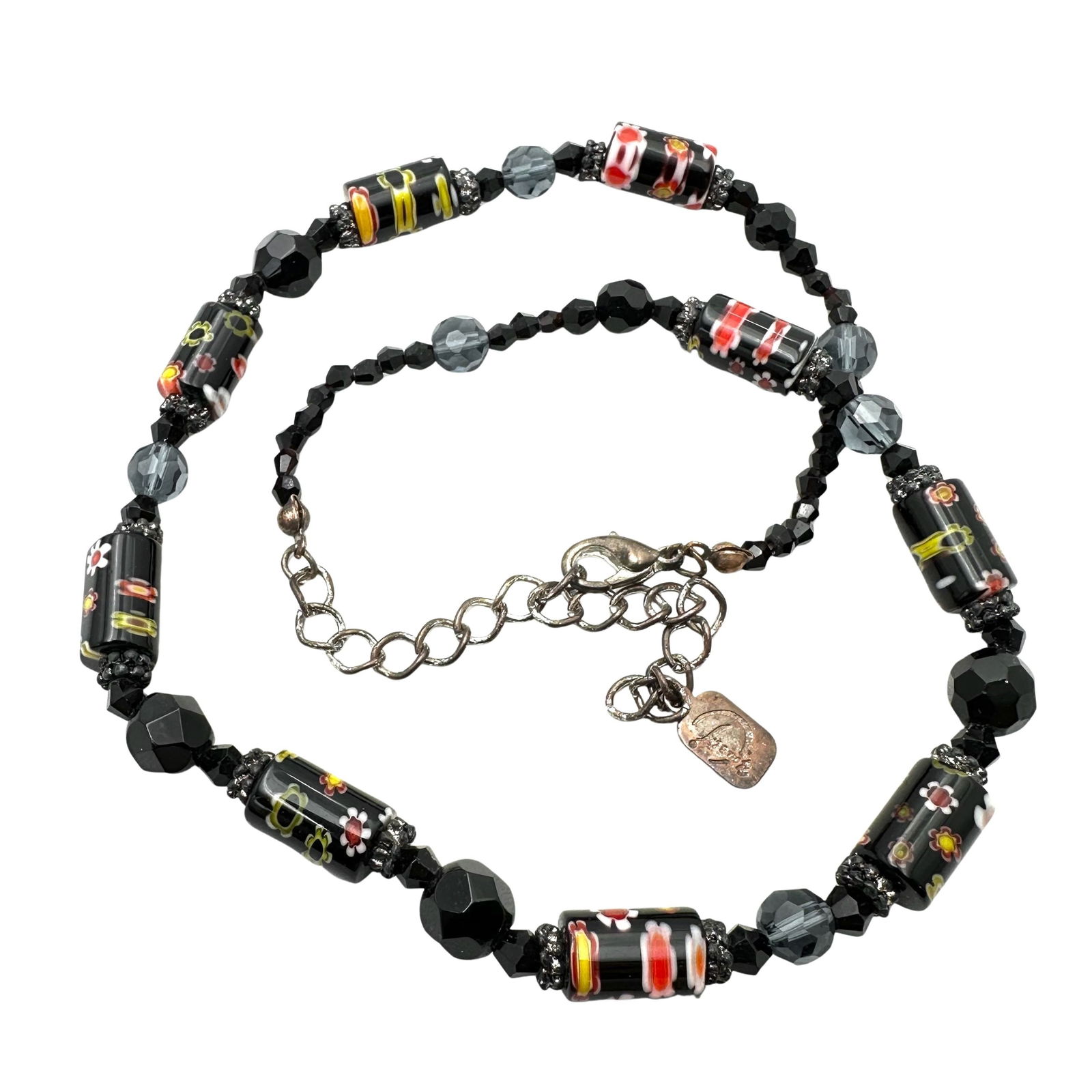 Vintage Multicolor Black Italian Murano Glass Necklace 18 Inch: Vintage Multicolor Black Italian Murano Glass Necklace 18 Inch