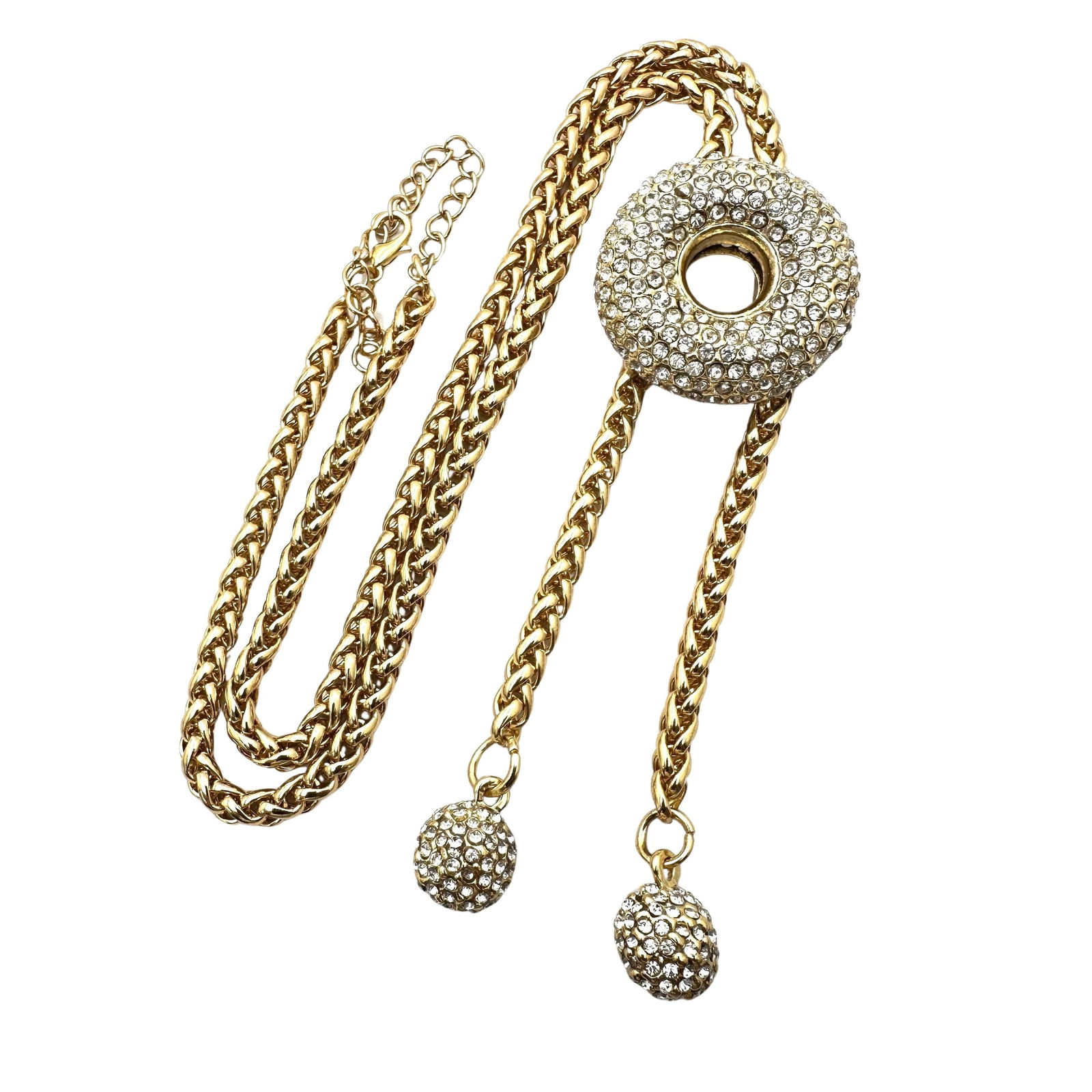 Vintage Clear Crystal Gold Tone Lariat Slide Necklace 20 Inch Length: Vintage Clear Crystal Gold Tone Lariat Slide Necklace 20 Inch Length