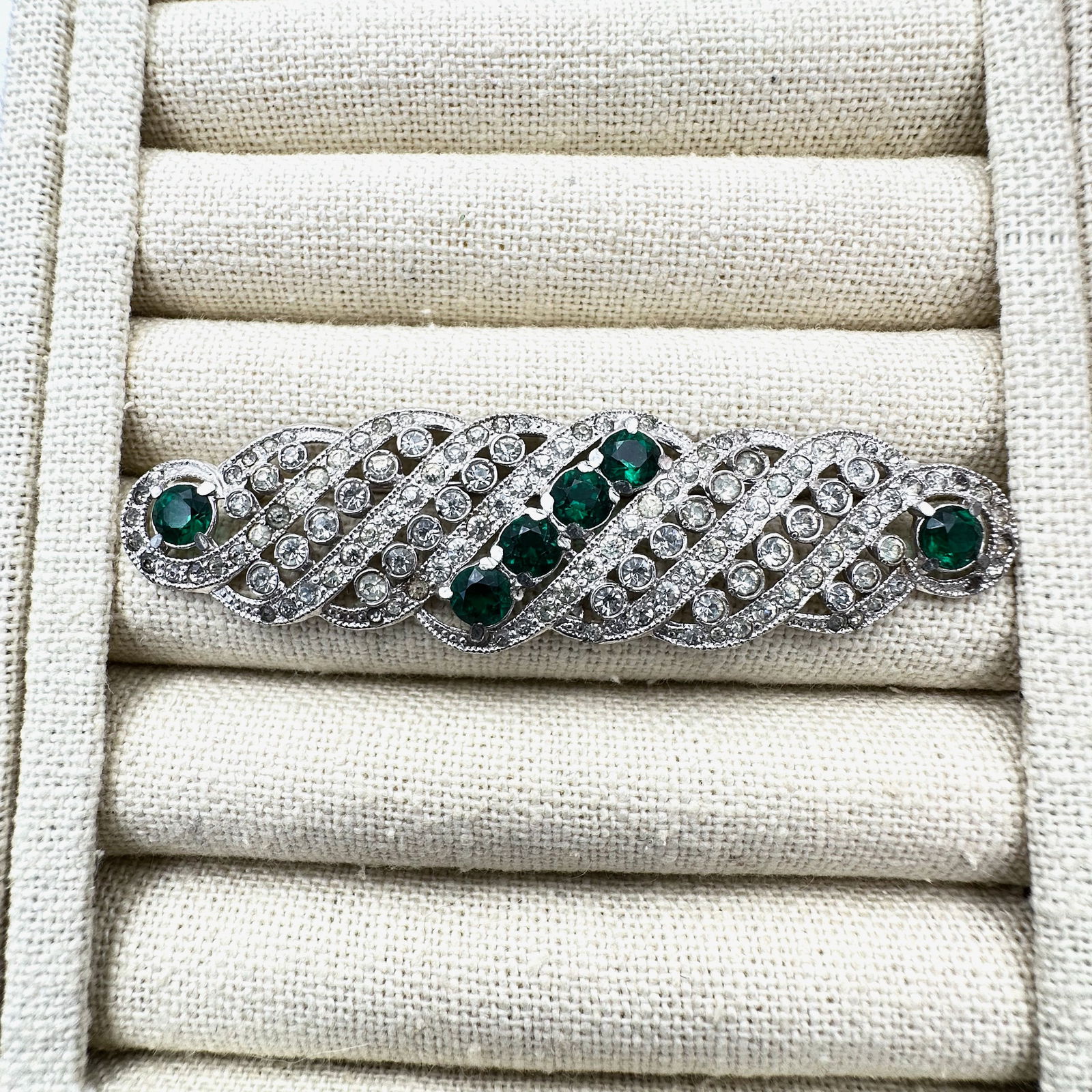 Antique Vintage Emerald Green Glass Rhinestone Silver Tone Brooch Pin 3 Inch: Antique Vintage Emerald Green Glass Rhinestone Silver Tone Brooch Pin 3 Inch