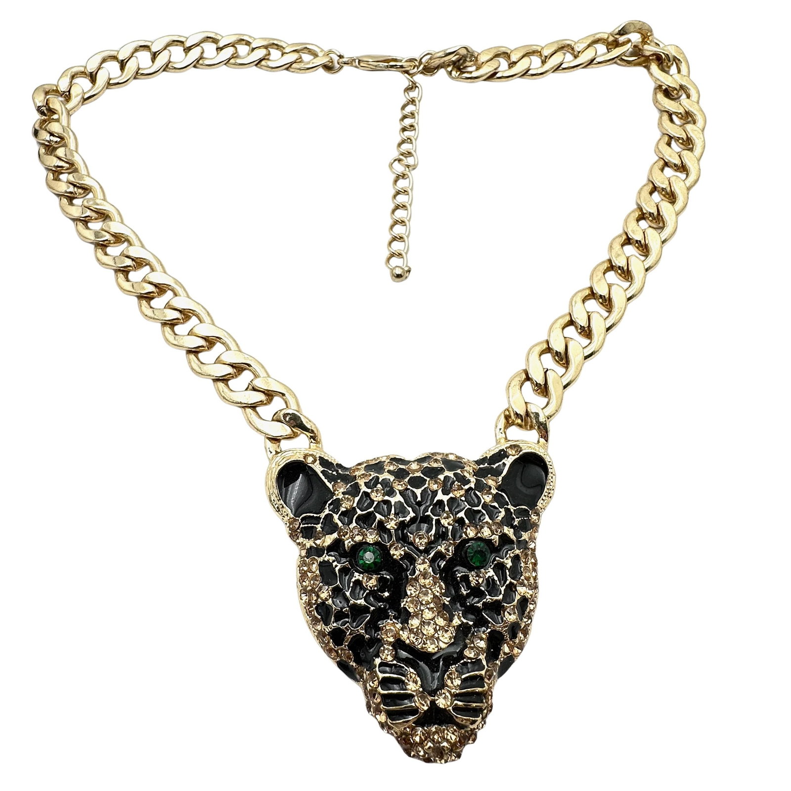 Vintage Enamel Rhinestone Panther Pendant Gold Tone Necklace 18 Inch (1 of 2)
