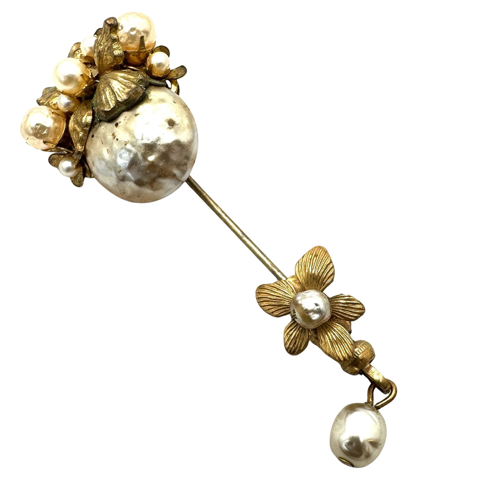 Vintage Miriam Haskell Baroque Pearl Gold Tone Stick Pin 2.5 Inch (1 of 2)