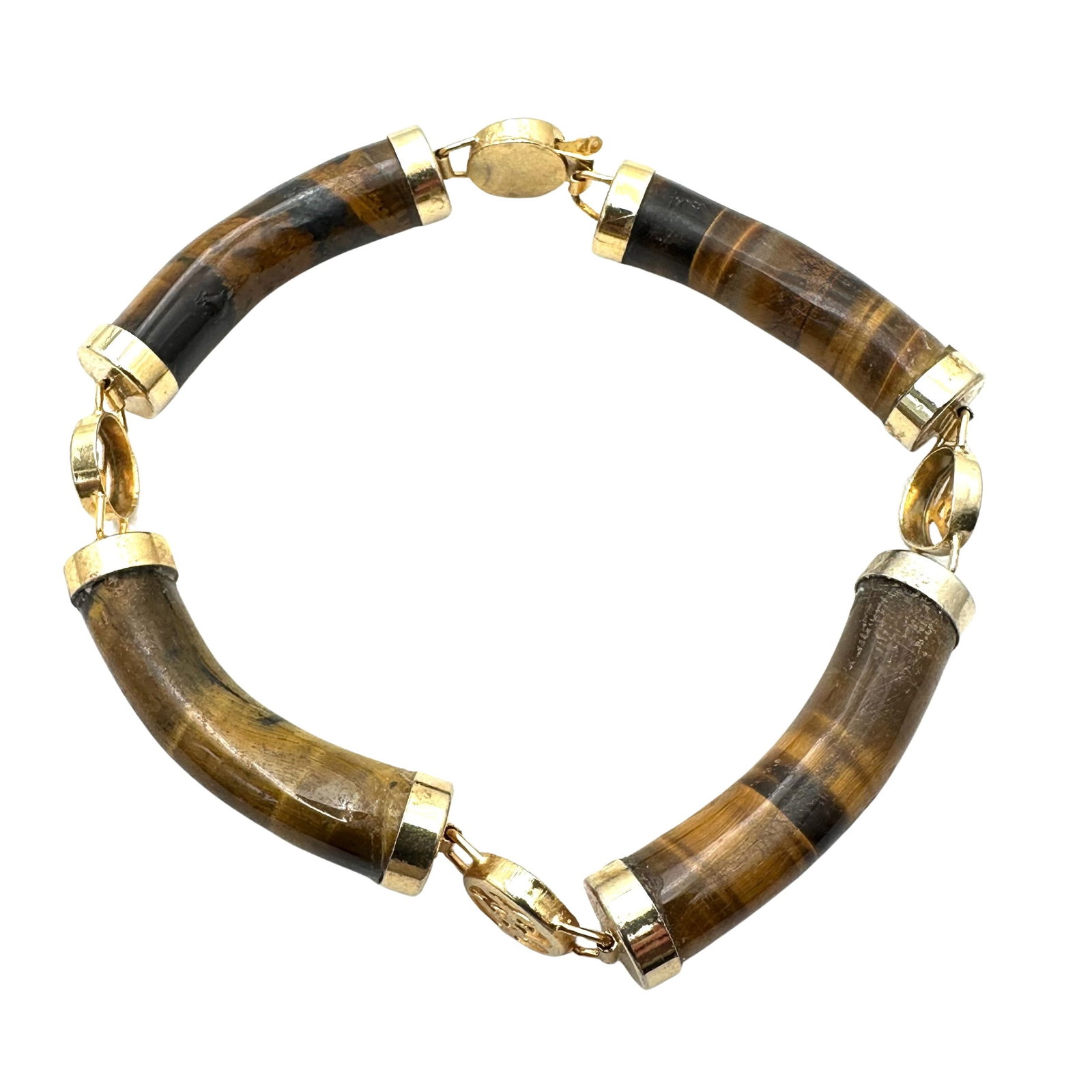 Vintage Asian Tiger Eye Gold Plated Bracelet 7 Inch (1 of 2)
