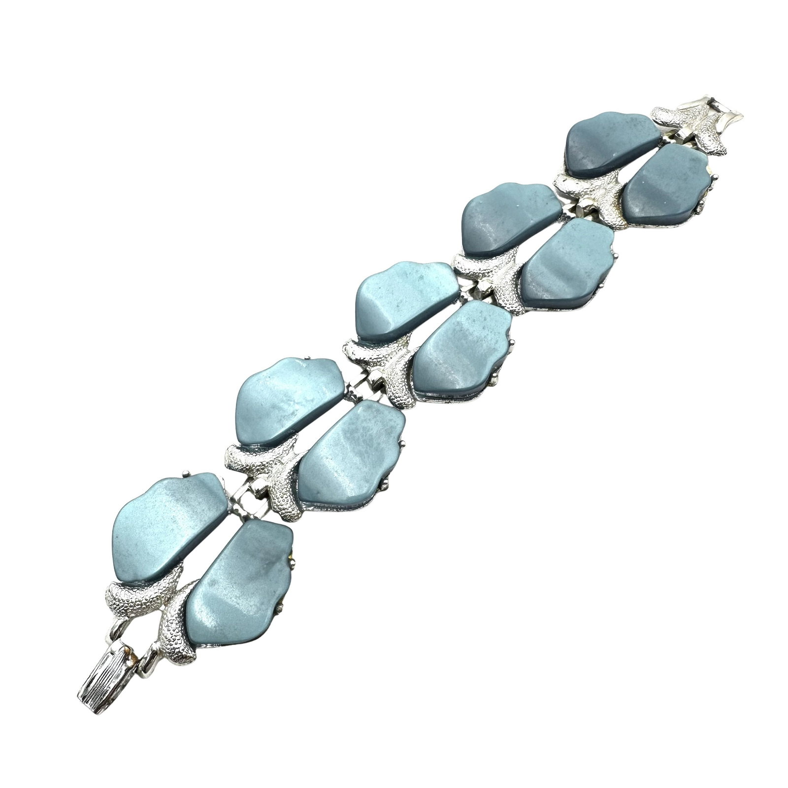 Vintage Teal Blue Thermoset Lucite Silver Tone Wide Bracelet 7 Inch: Vintage Teal Blue Thermoset Lucite Silver Tone Wide Bracelet 7 Inch