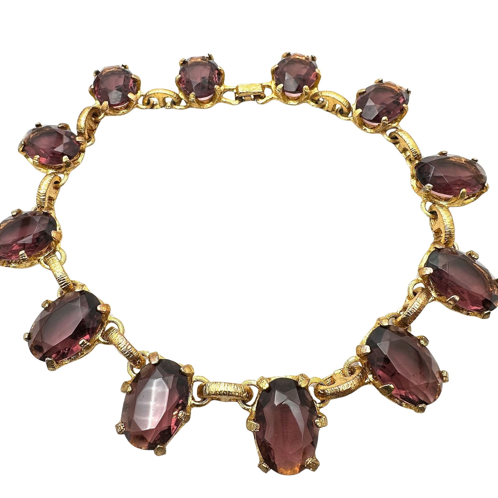 Vintage Purple Czech Glass Rhinestone Gold Tone Statement Necklace 17 Inch: Vintage Purple Czech Glass Rhinestone Gold Tone Statement Necklace 17 Inch