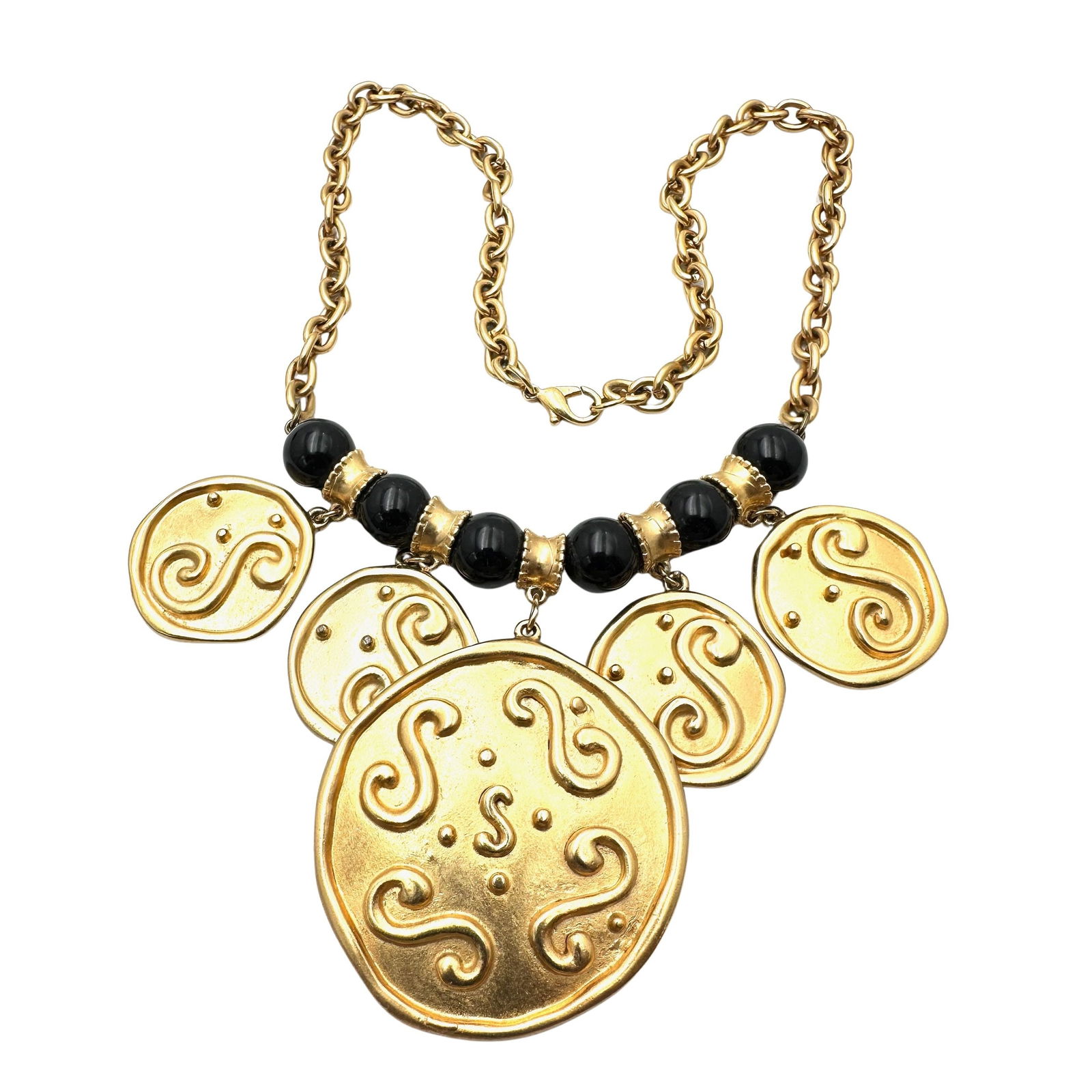 Vintage Egyptian Revival Matte Gold Tone Pendant Necklace 18 Inch Heavy Quality (1 of 2)