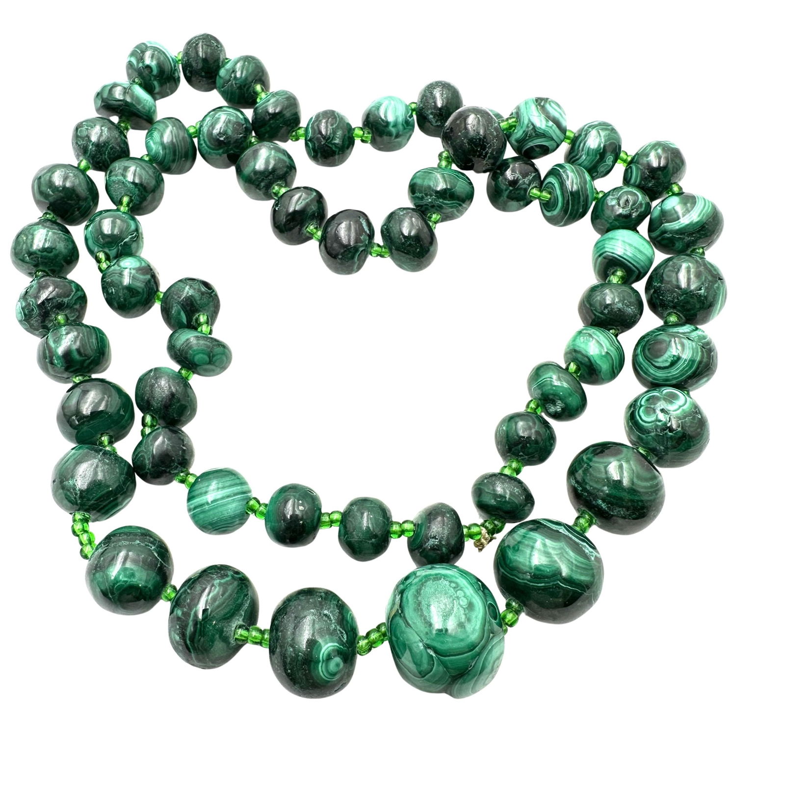 Vintage Graduated Green Malachite Gemstone Bead Necklace 28 Inch Length (1 of 2)