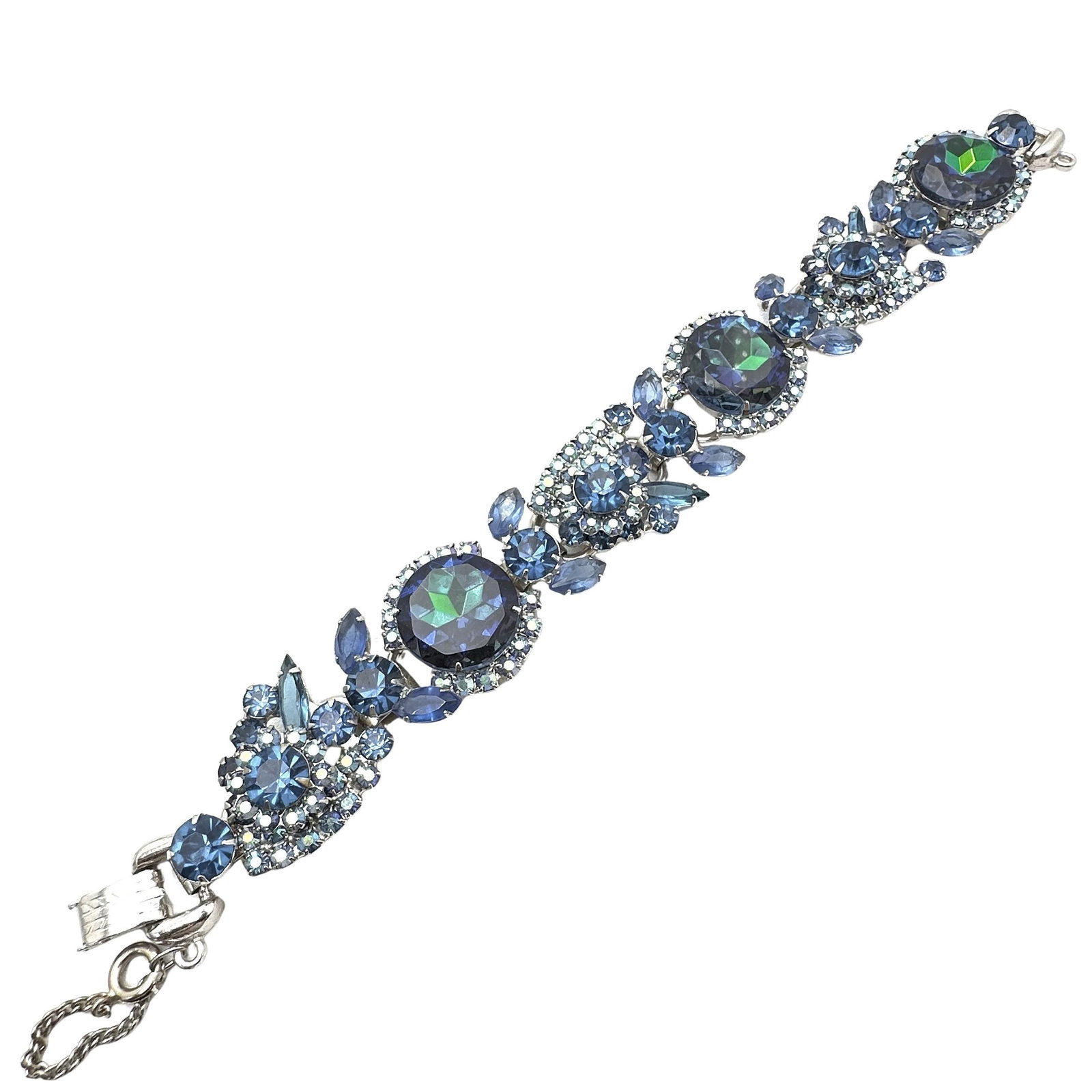 Vintage Juliana 5 Link Watermelon Rivoli Glass Rhinestone Silver Tone Bracelet 8 Inch: Vintage Juliana 5 Link Watermelon Rivoli Glass Rhinestone Silver Tone Bracelet 8 Inch