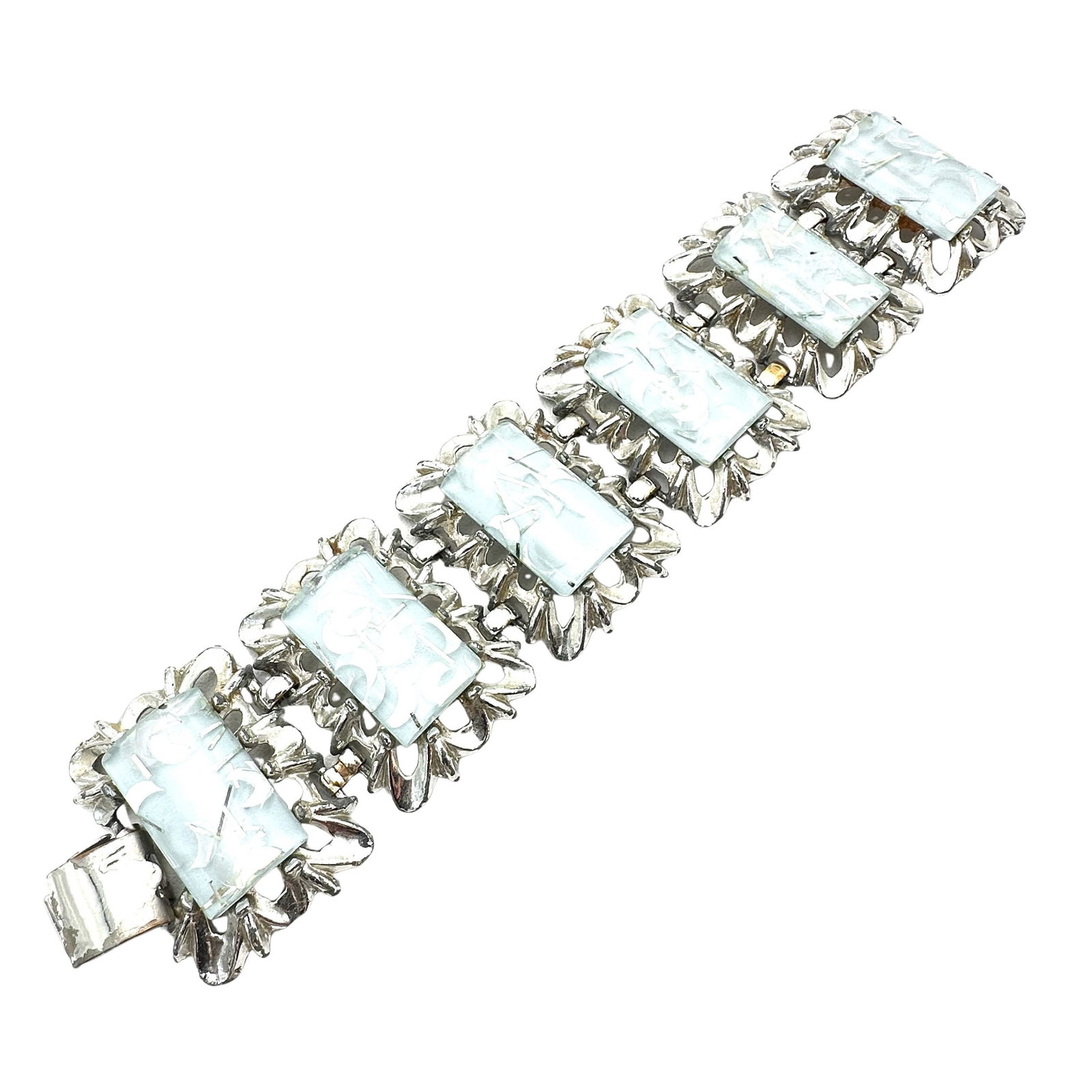 Vintage Selro Selini Light Blue Confetti Lucite Silver Tone Wide Bracelet 7.25 Inch: Vintage Selro Selini Light Blue Confetti Lucite Silver Tone Wide Bracelet 7.25 Inch