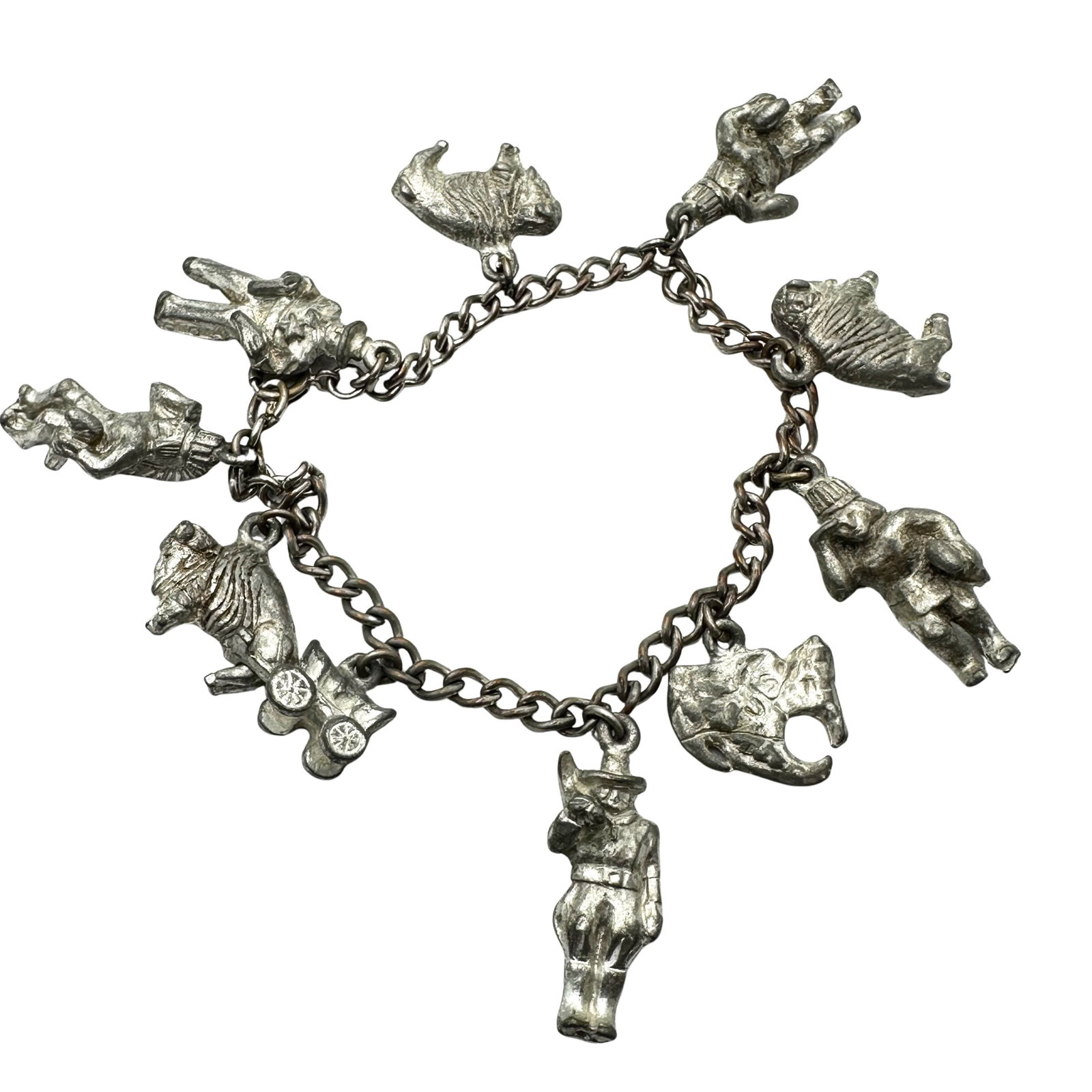 Vintage Older Native American Covered Wagon Buffalo Charm Bracelet 7 Inch (1 of 2)
