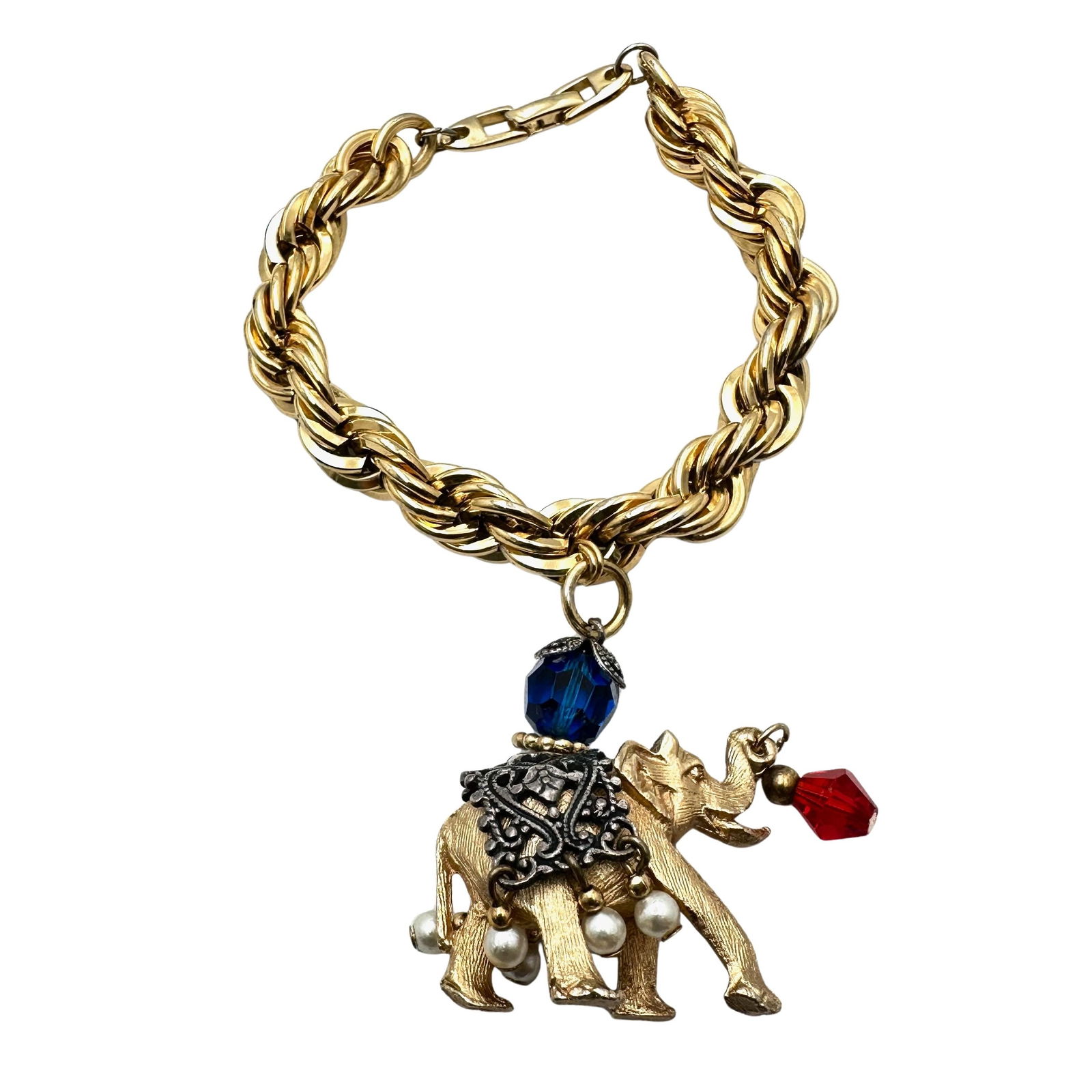 Vintage Napier Jeweled Elephant Charm Gold Tone Bracelet 7 Inch: Vintage Napier Jeweled Elephant Charm Gold Tone Bracelet 7 Inch