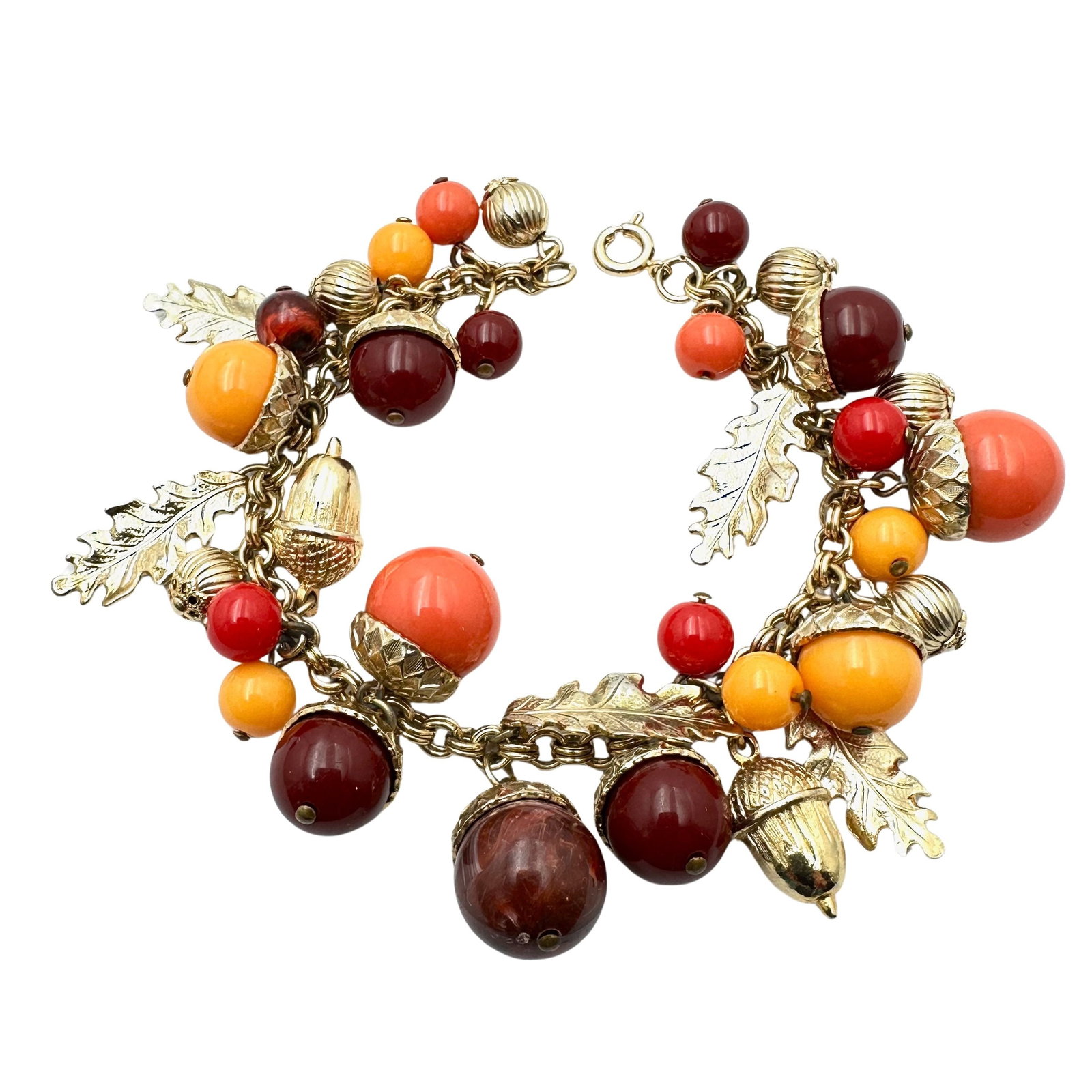 Vintage Acorn and Leaves Gold Tone Charm Bracelet 7 Inch (1 of 2)