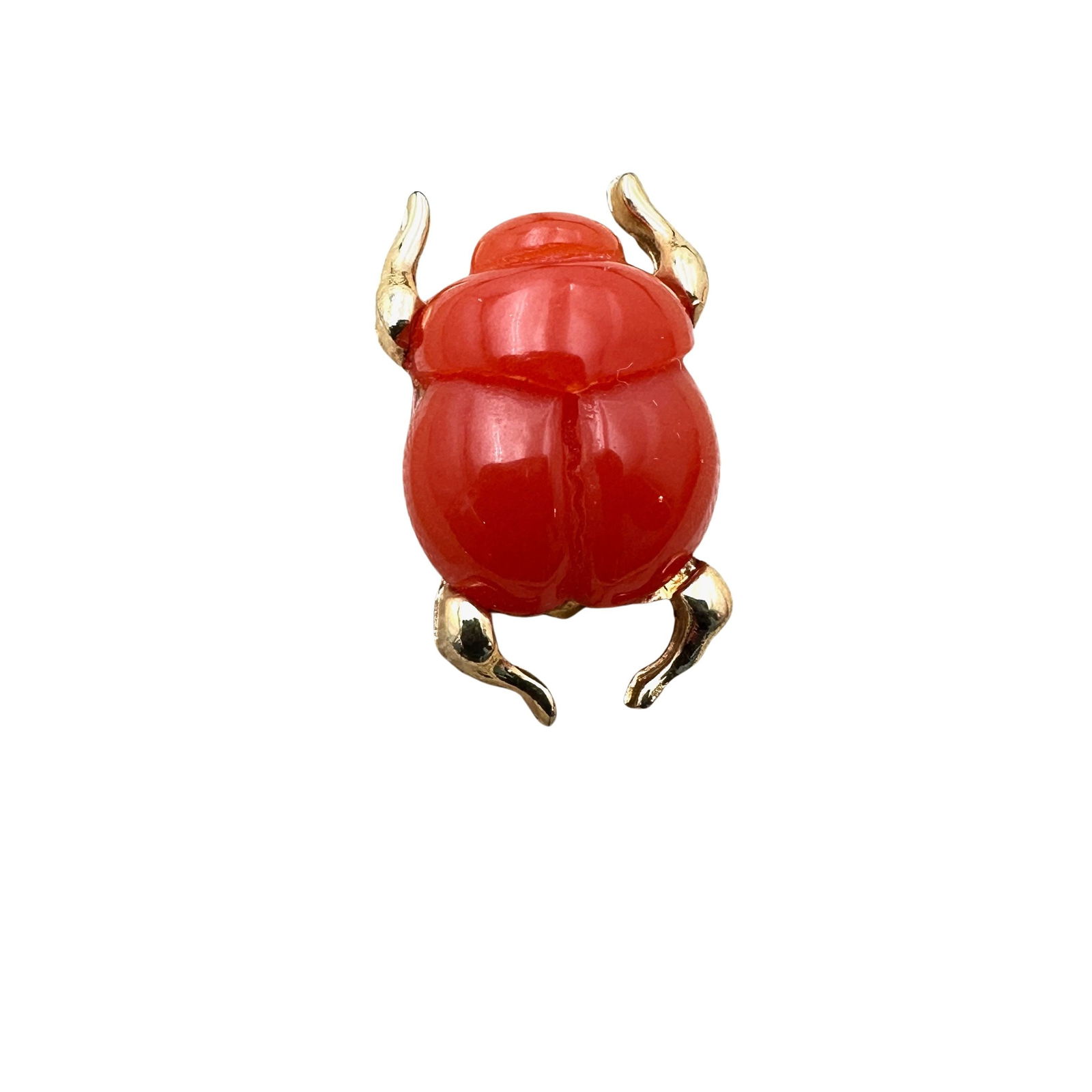 Vintage Hattie Carnegie Red Gold Tone Scarab Brooch Pin 1 Inch (1 of 2)