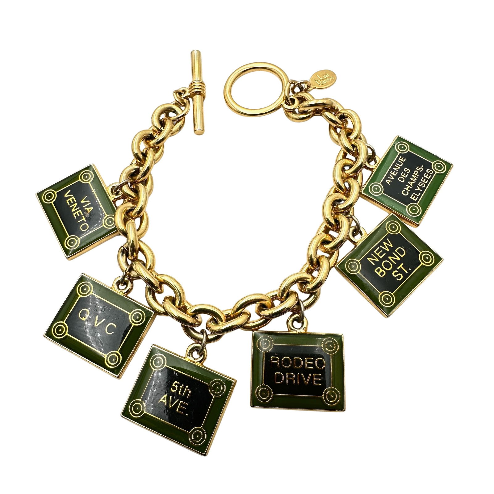 Vintage Joan Rivers Gold Tone Charm Bracelet 7.5 Inch 5th Avenue Rodeo Drive and More: Vintage Joan Rivers Gold Tone Charm Bracelet 7.5 Inch 5th Avenue Rodeo Drive and More