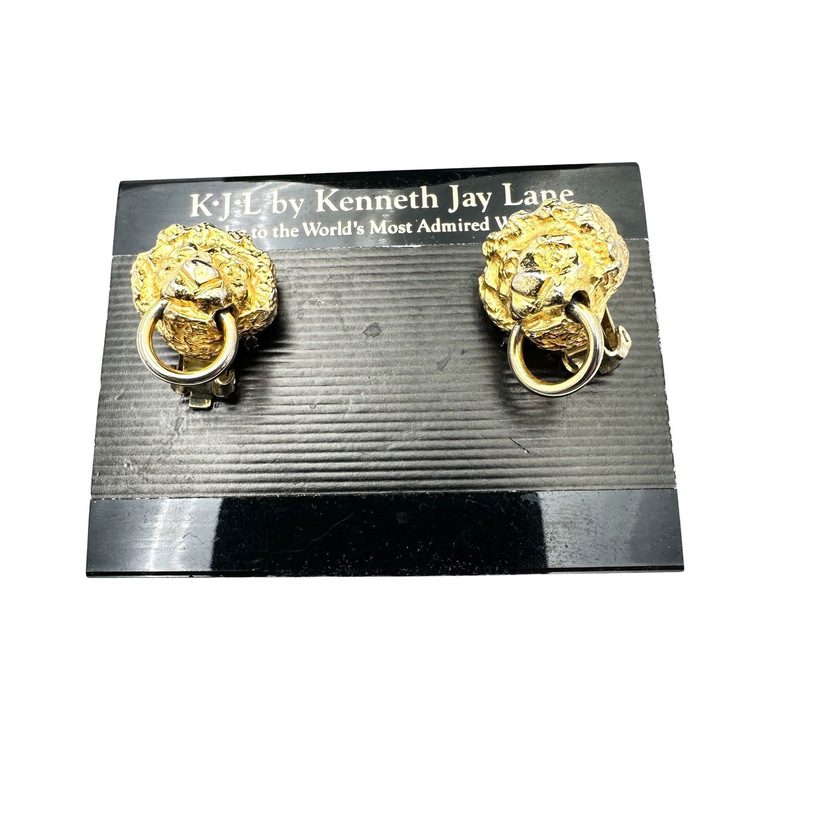 Vintage Kenneth Jay Lane KJL Gold Tone Door Knocker Clip Earrings Original Card: Vintage Kenneth Jay Lane KJL Gold Tone Door Knocker Clip Earrings Original Card